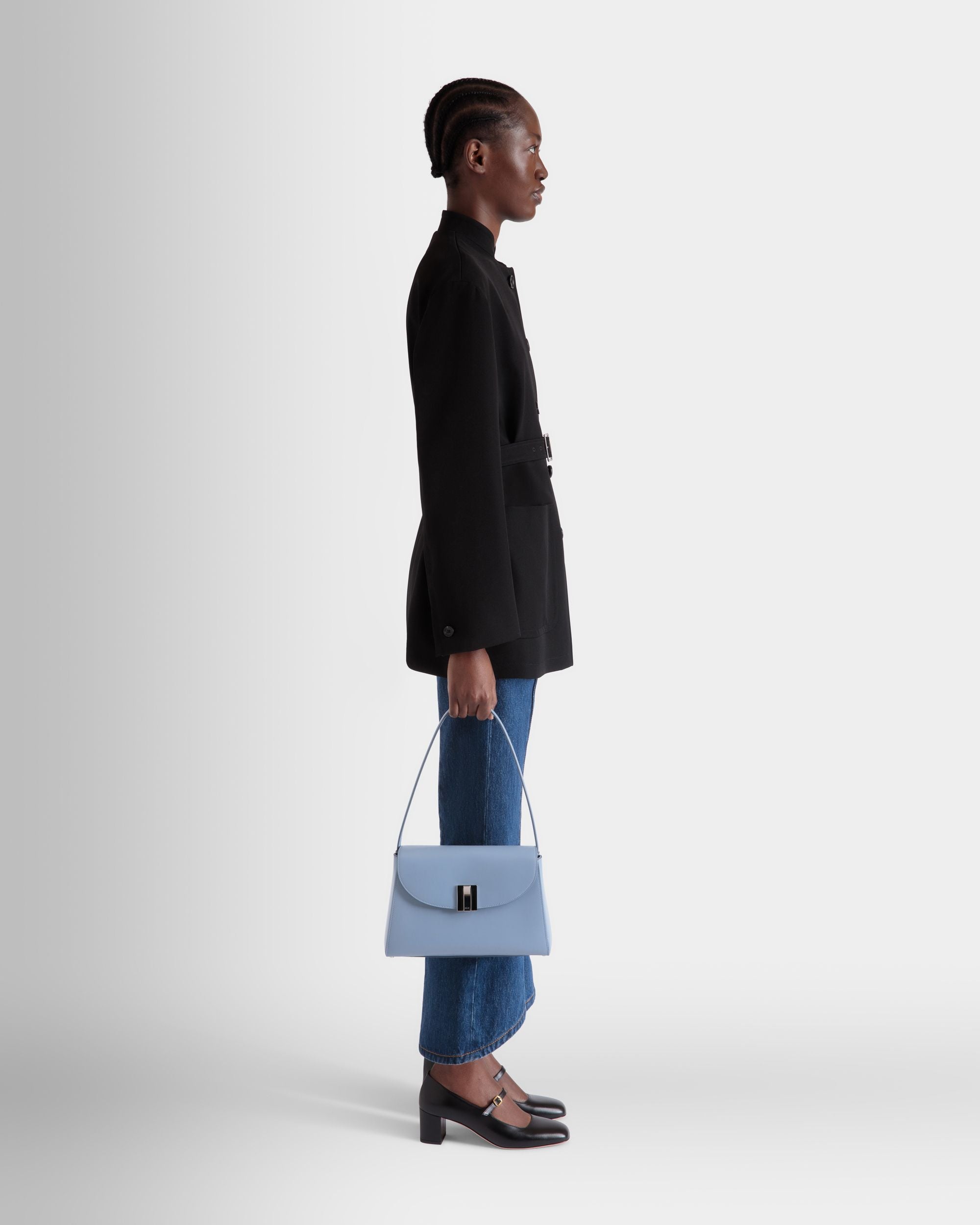 Bolso De Hombro Ollam De Piel Light Blue - Mujer - Bally - 02