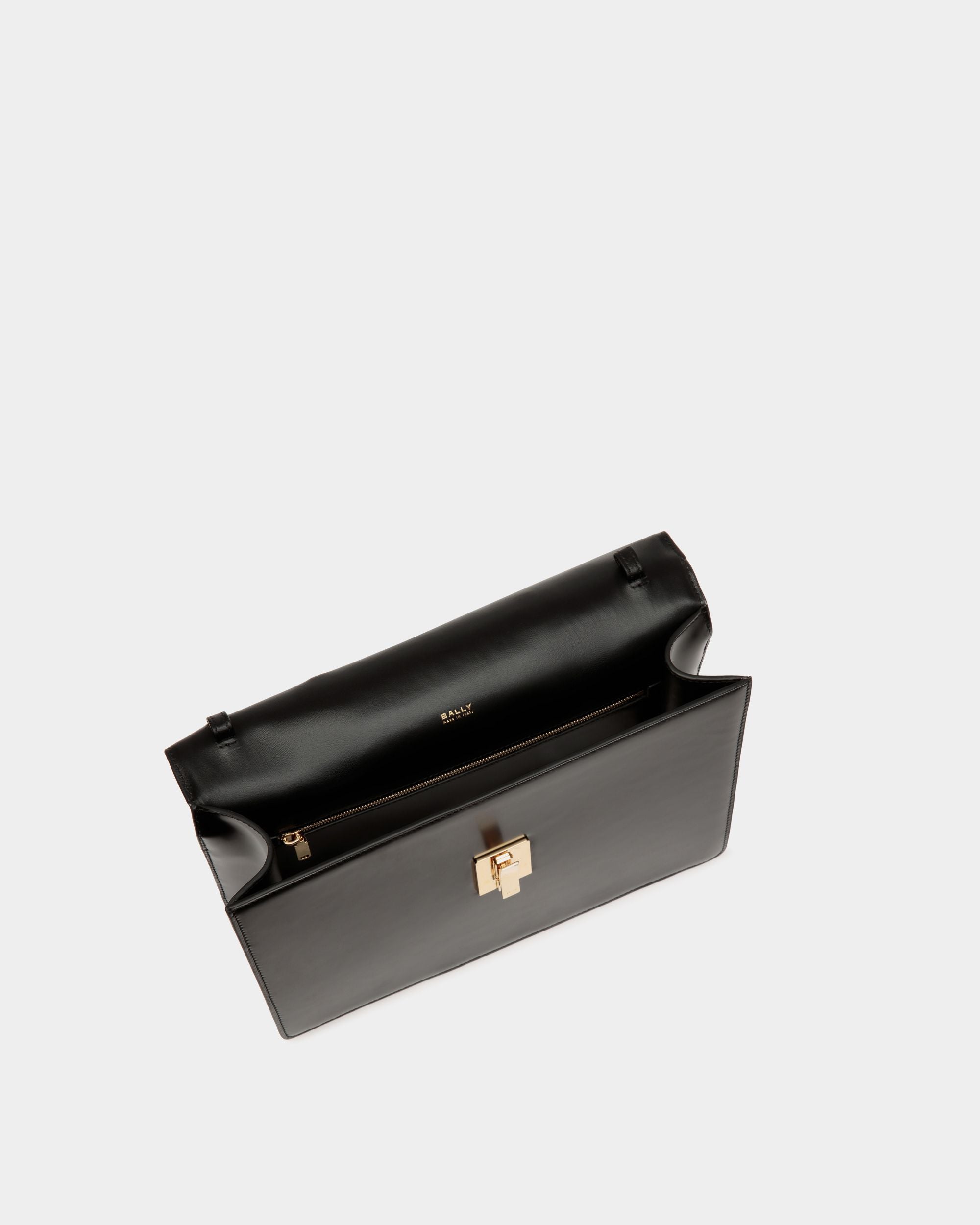 Ollam Top Handle Bag in Black Brushed Leather - Women's - Bally - 05