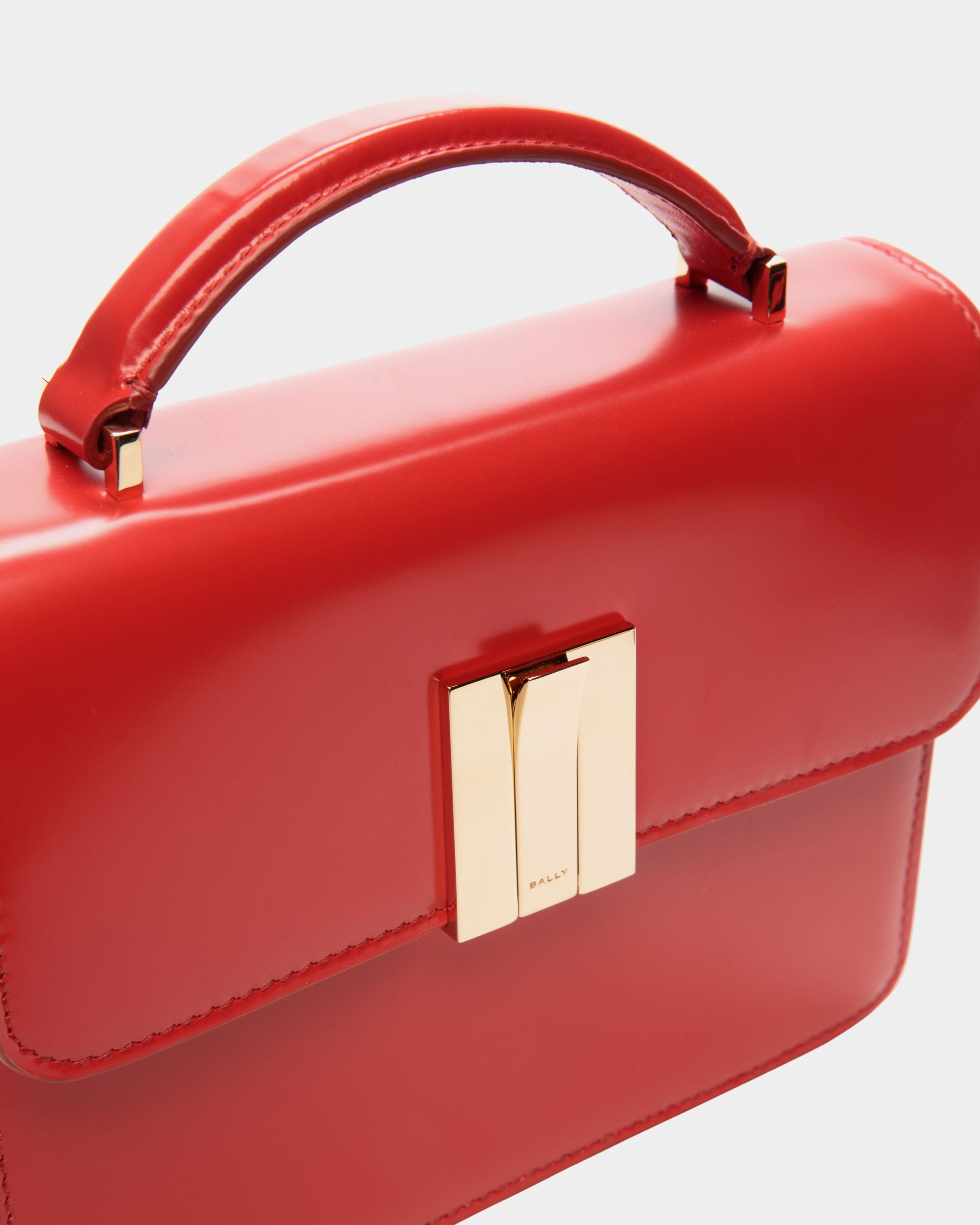 Ollam Mini Top Handle Bag in Candy Red Brushed Leather - Women's - Bally - 06