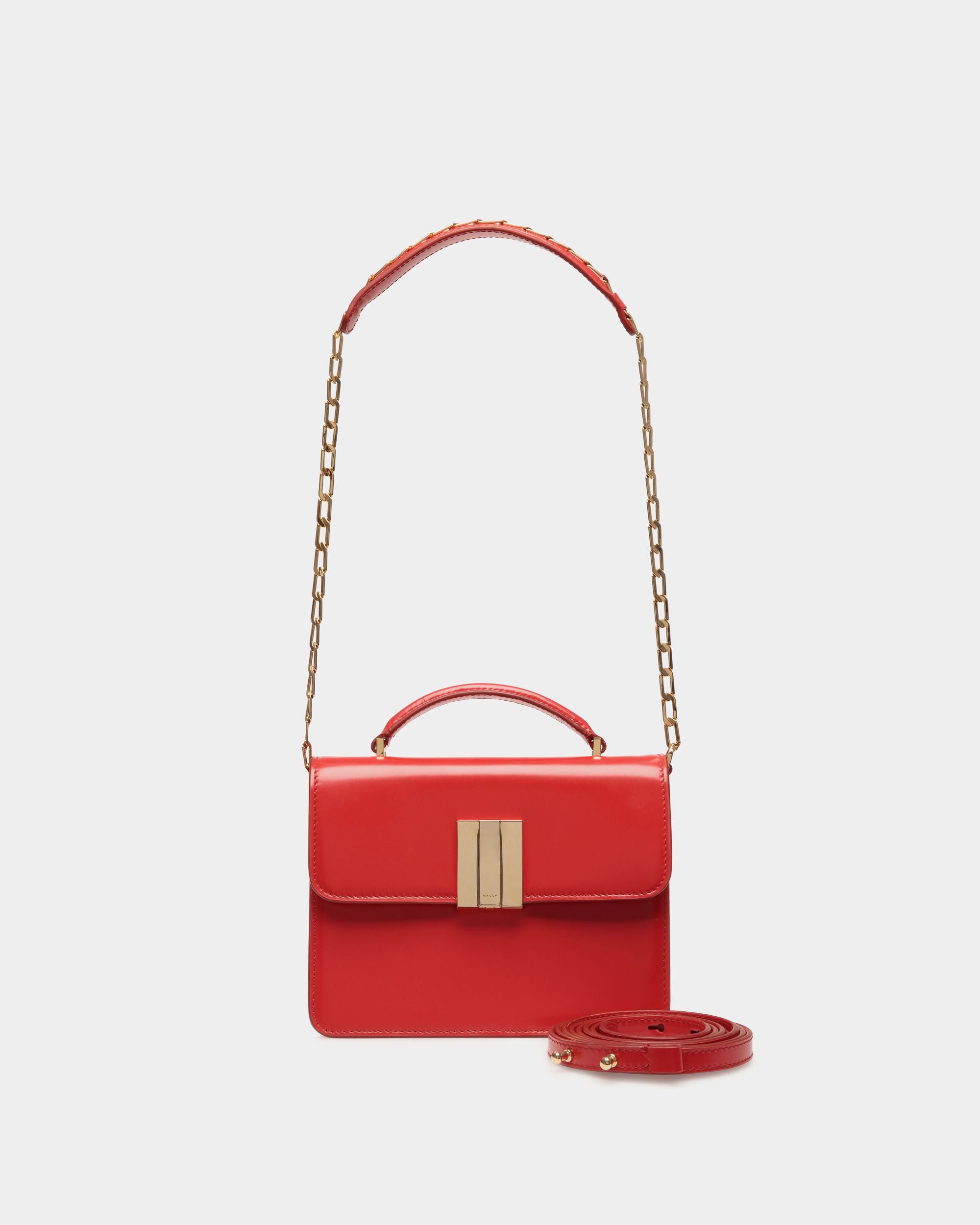 Ollam Mini Top Handle Bag in Candy Red Brushed Leather - Women's - Bally - 07