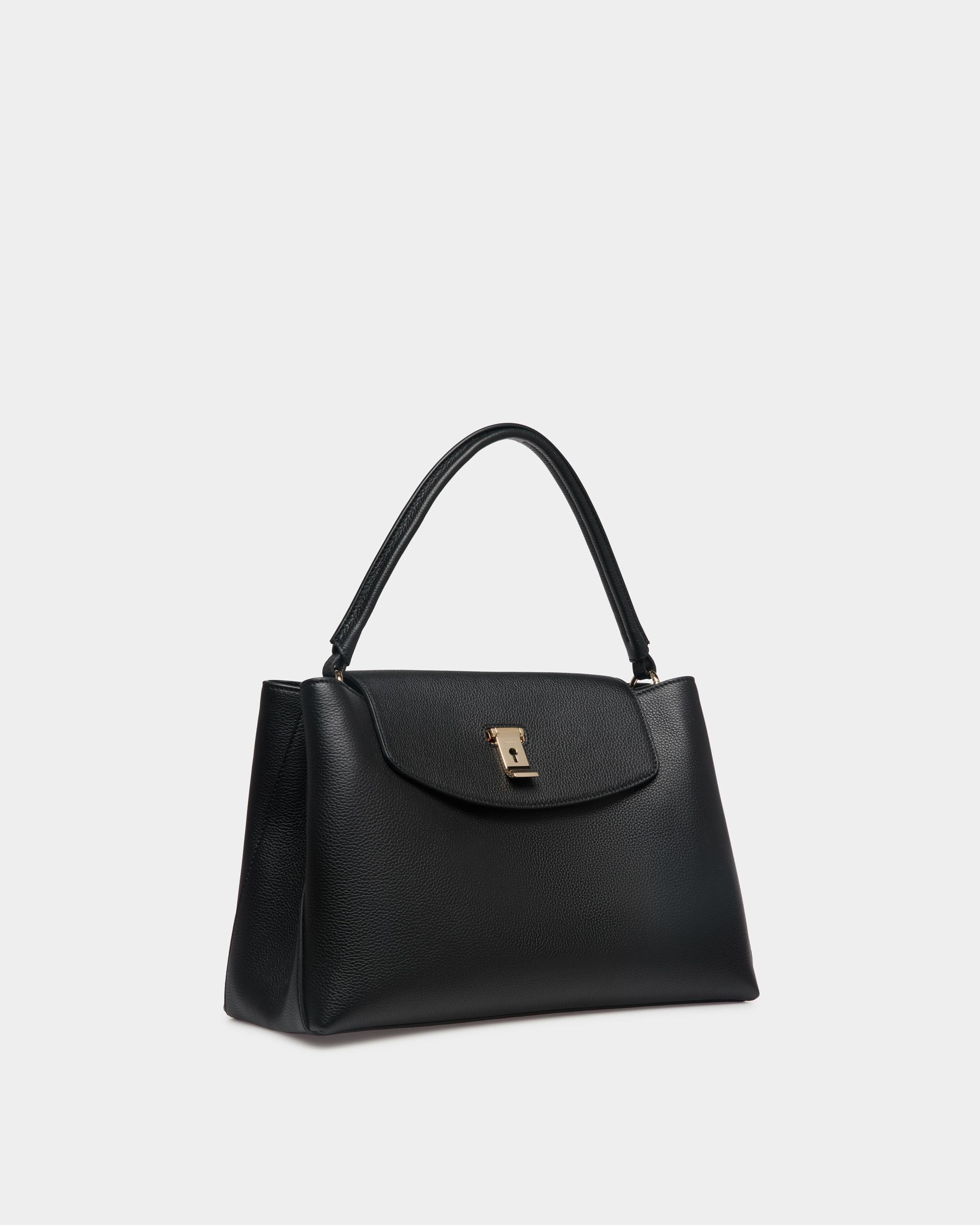Lock Me Top Handle Bag In Black Grained Leather - Women's - Bally - 04