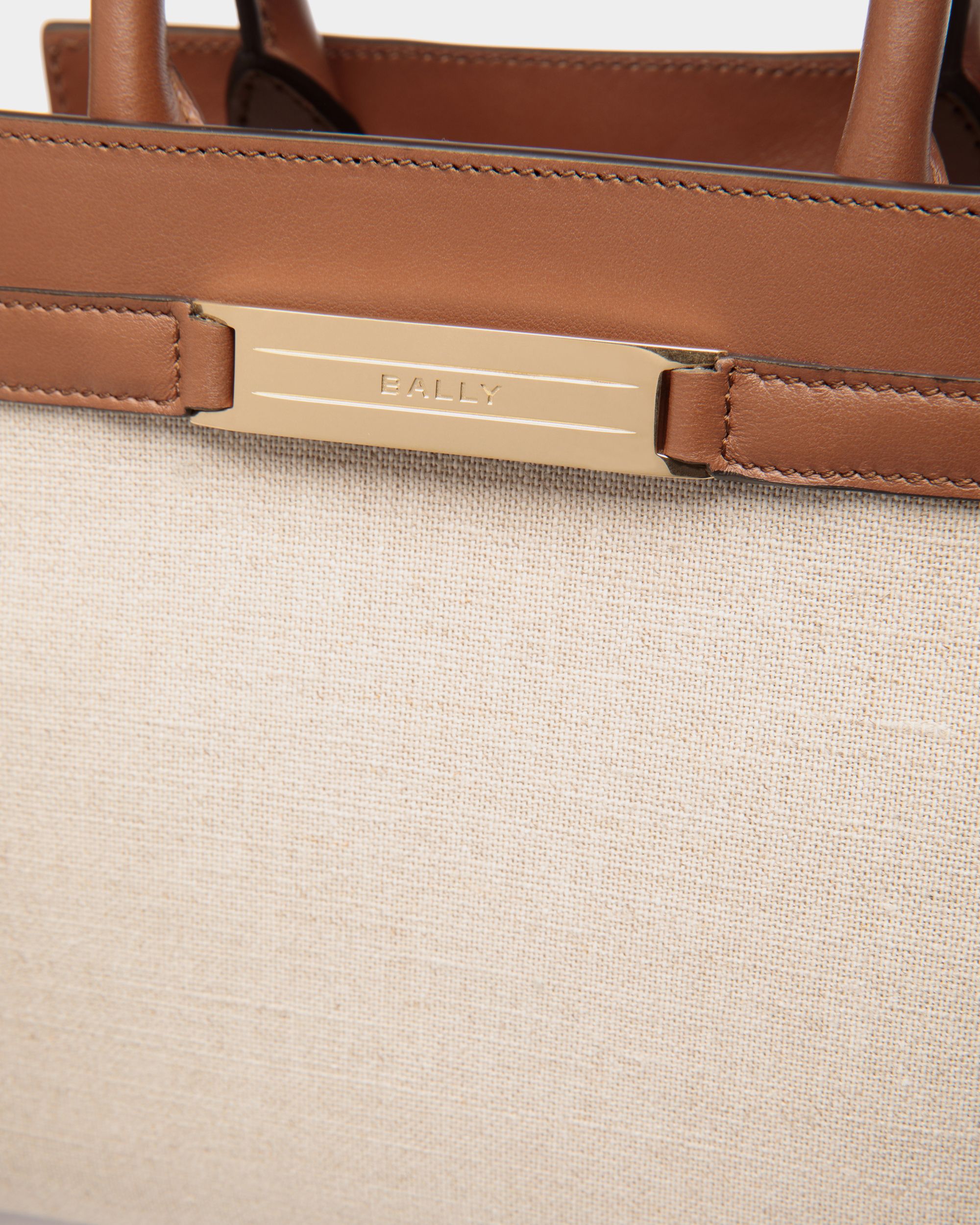 Deco Small Tote Bag in Beige Canvas and Brown Leather - Mujer - Bally - 05