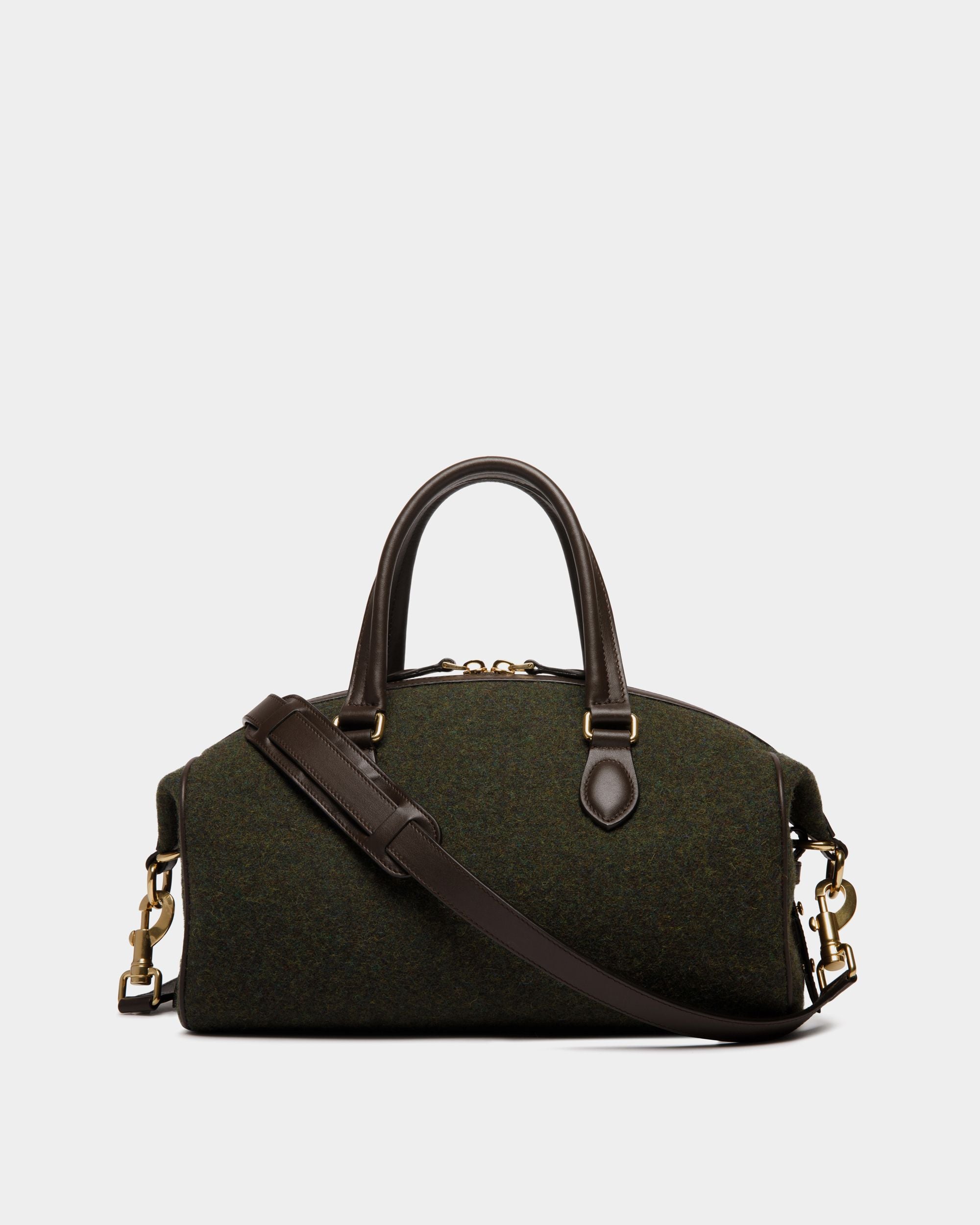 Bolso Con Asa Superior De La Cápsula Winter De Lana Y Piel Verde Oscuro Y Ébano Con Alpine Flowers - Mujer - Bally - 03