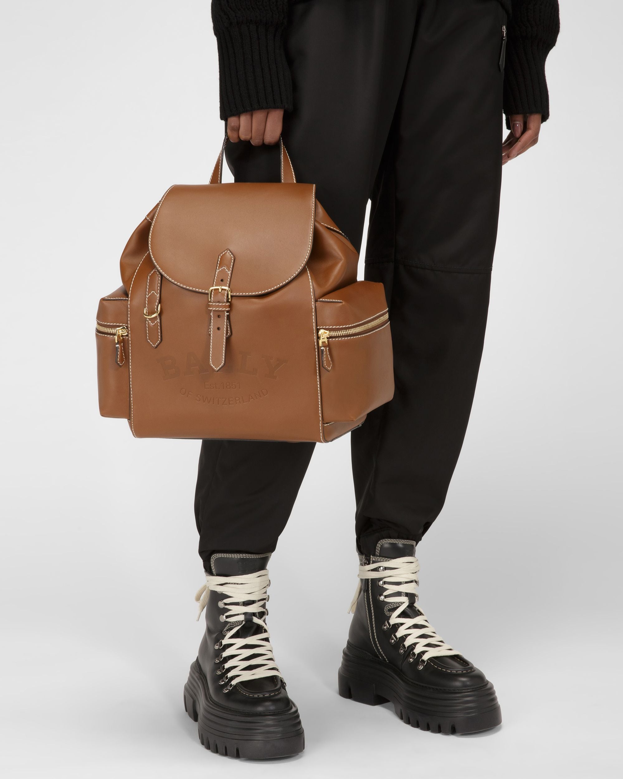 Cliford Leather Backpack In Brown - Women's - Bally - 02