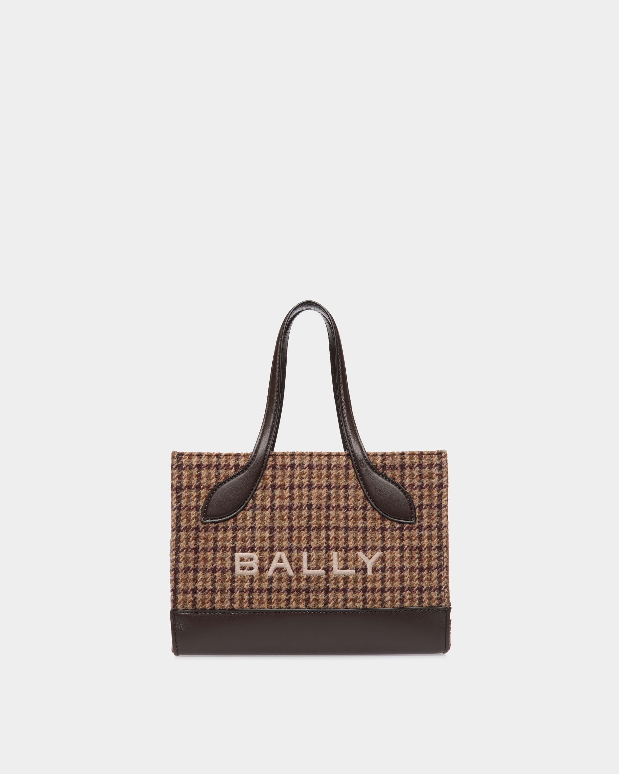 Bar Mini Tote Bag in Multibrown Check Wool And Leather - Women's - Bally - 01