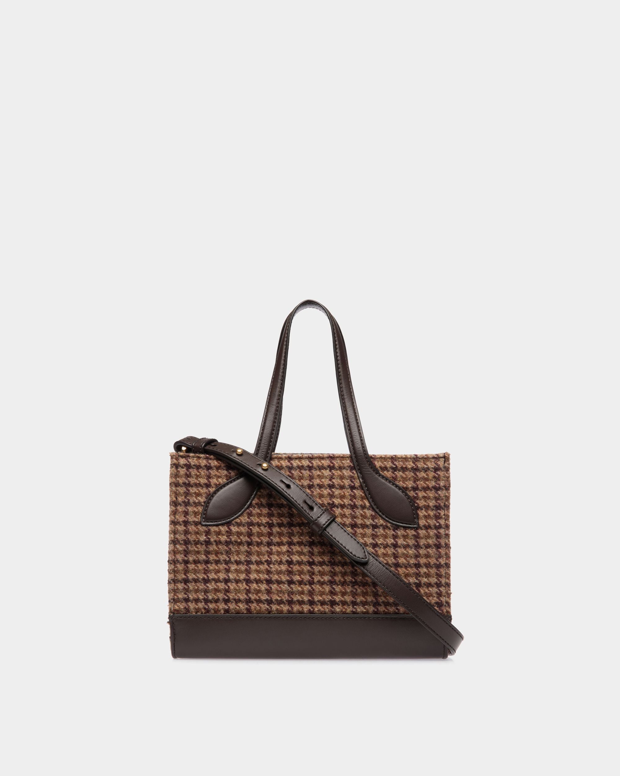Bar Mini Tote Bag in Multibrown Check Wool And Leather - Women's - Bally - 02