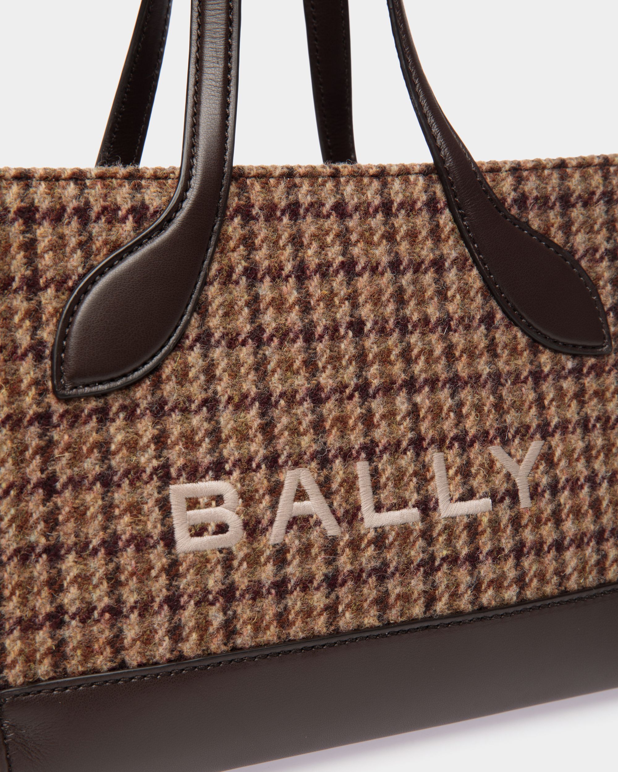 Bar Mini Tote Bag in Multibrown Check Wool And Leather - Women's - Bally - 04