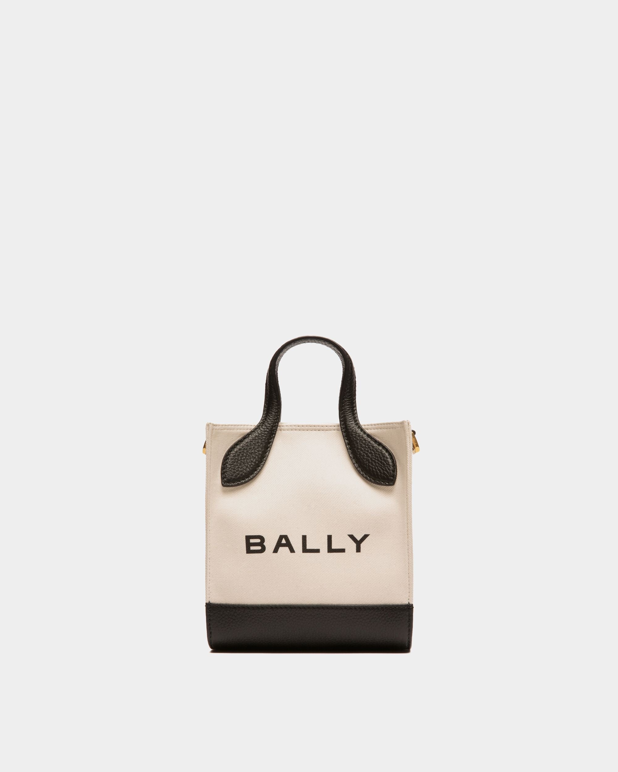 Minibolso Tote Bar De Piel Y Lona De Color Neutro Y Negro - Mujer - Bally - 01