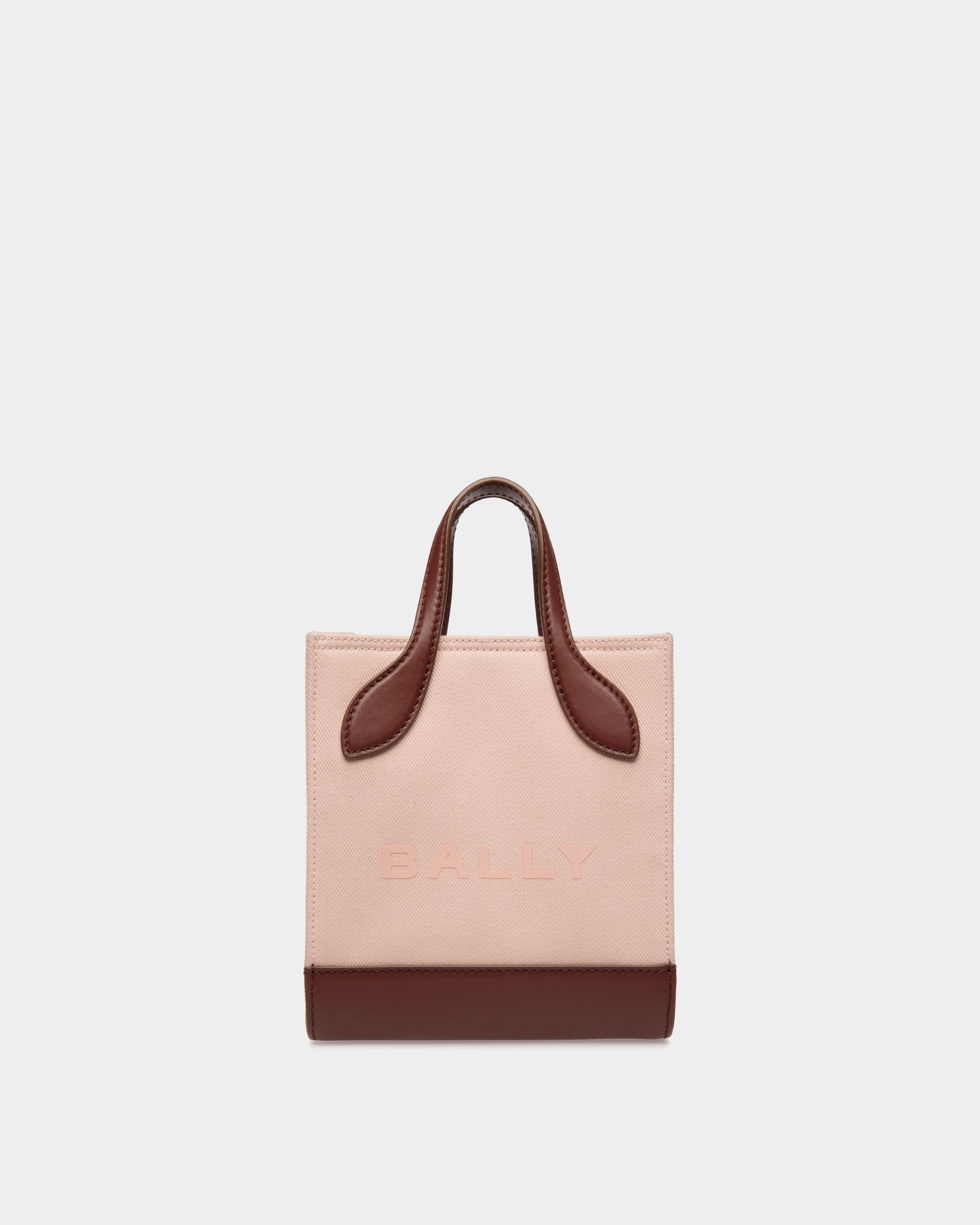Bar Mini Tote Bag In Dusty Petal And Brown Canvas And Leather - Women's - Bally - 01