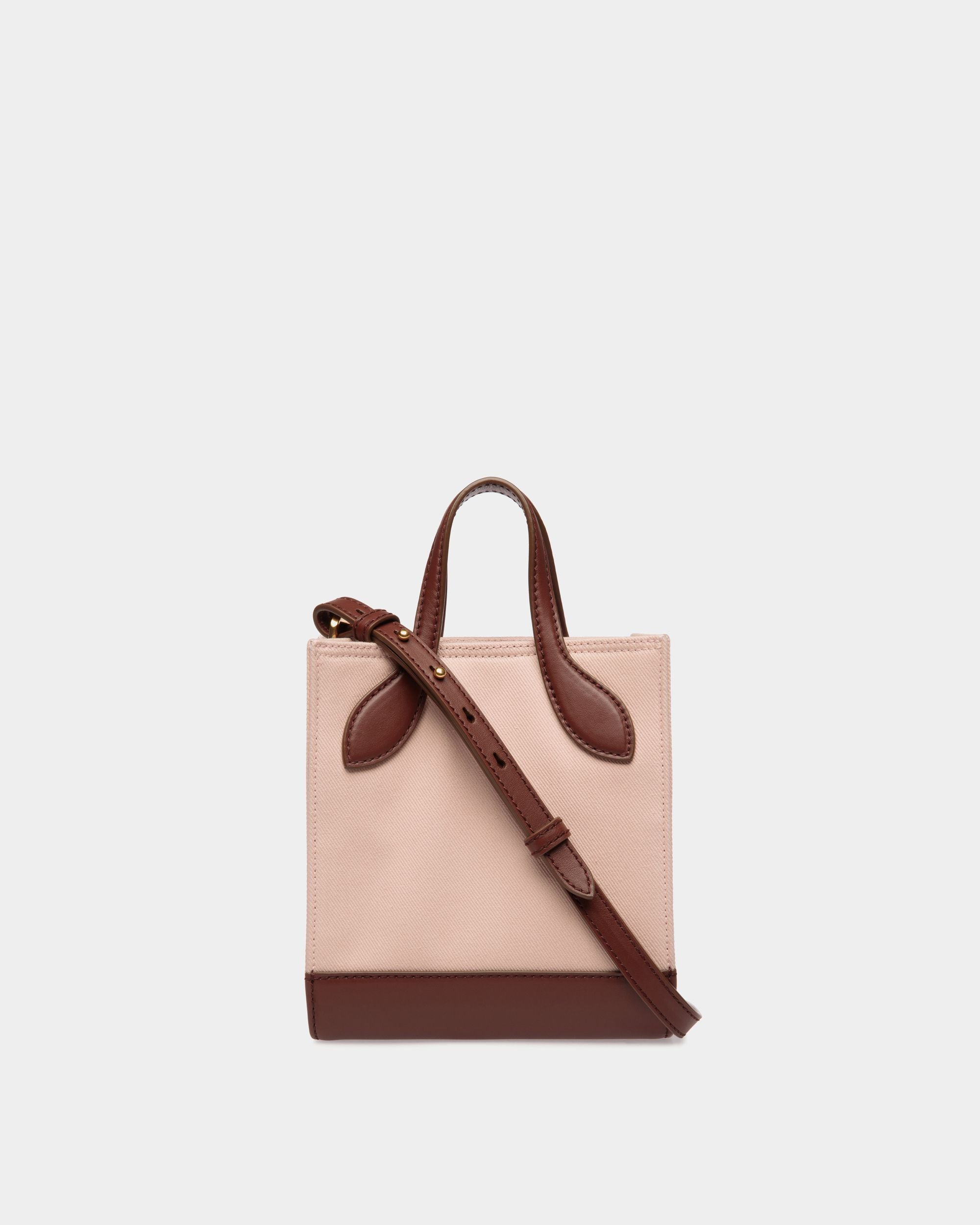 Bar Mini Tote Bag In Dusty Petal And Brown Canvas And Leather - Women's - Bally - 02