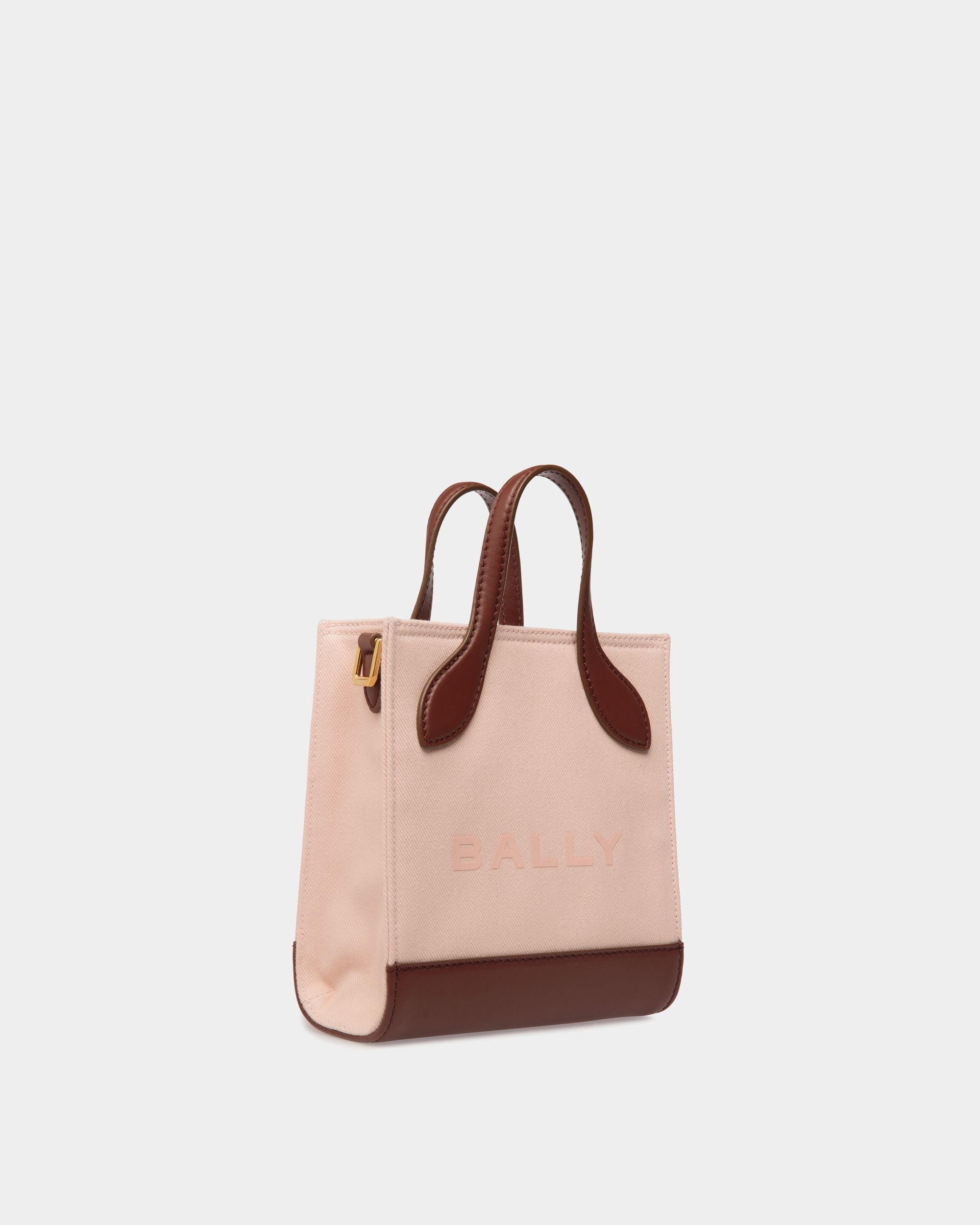 Bar Mini Tote Bag In Dusty Petal And Brown Canvas And Leather - Women's - Bally - 03