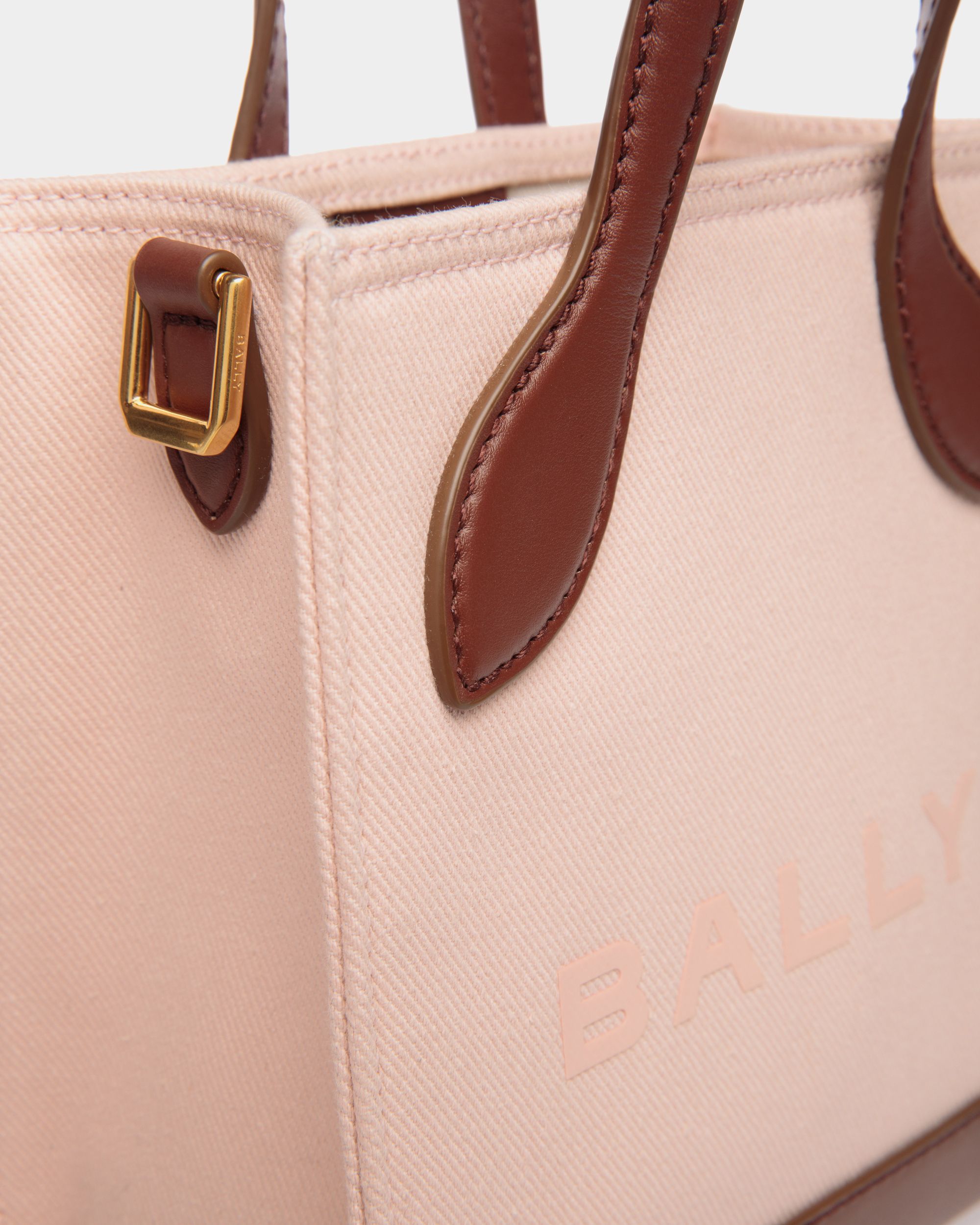 Bar Mini Tote Bag In Dusty Petal And Brown Canvas And Leather - Women's - Bally - 05