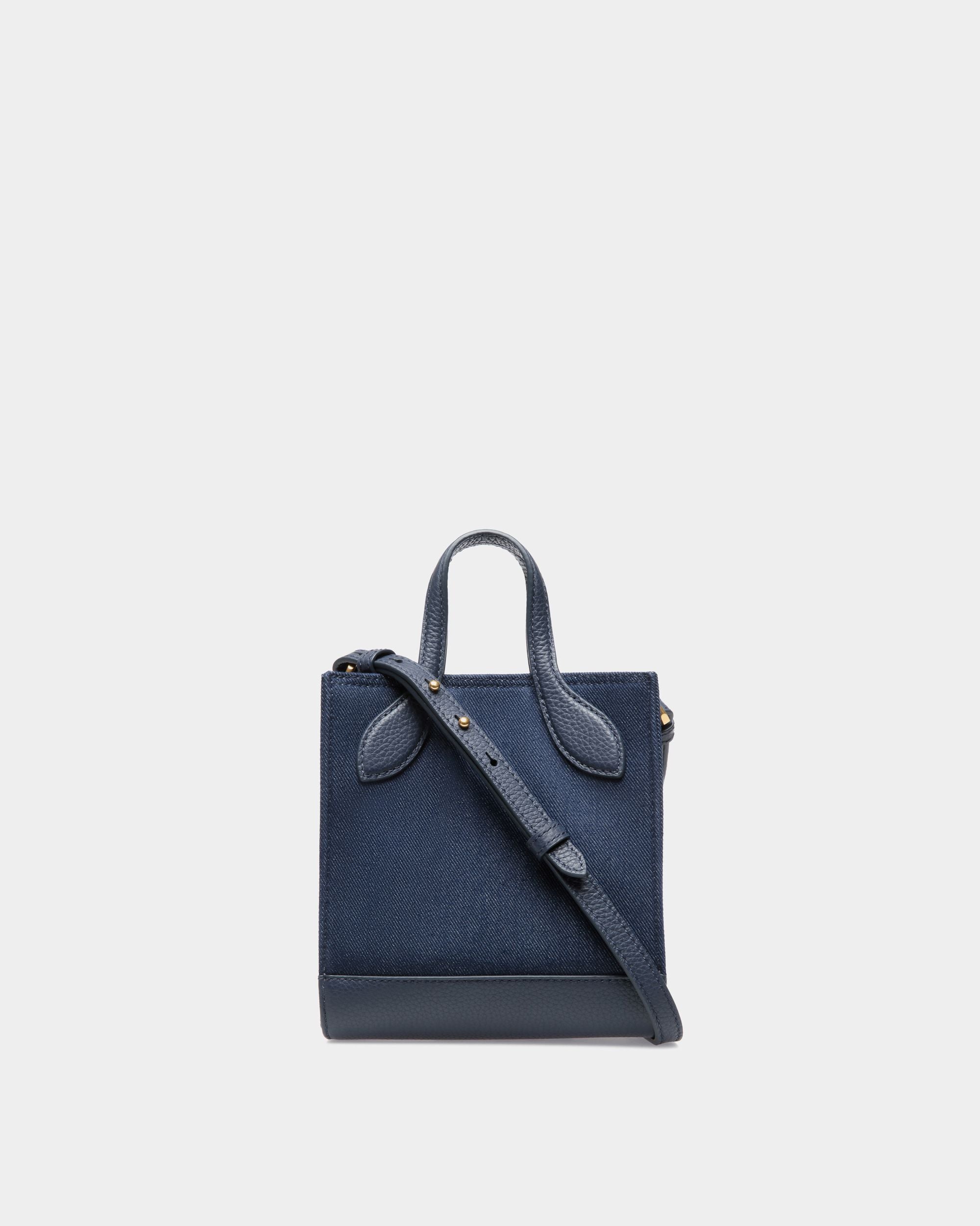 Minibolso Tote Bar De Tela Y Piel Navy Blue - Mujer - Bally - 02