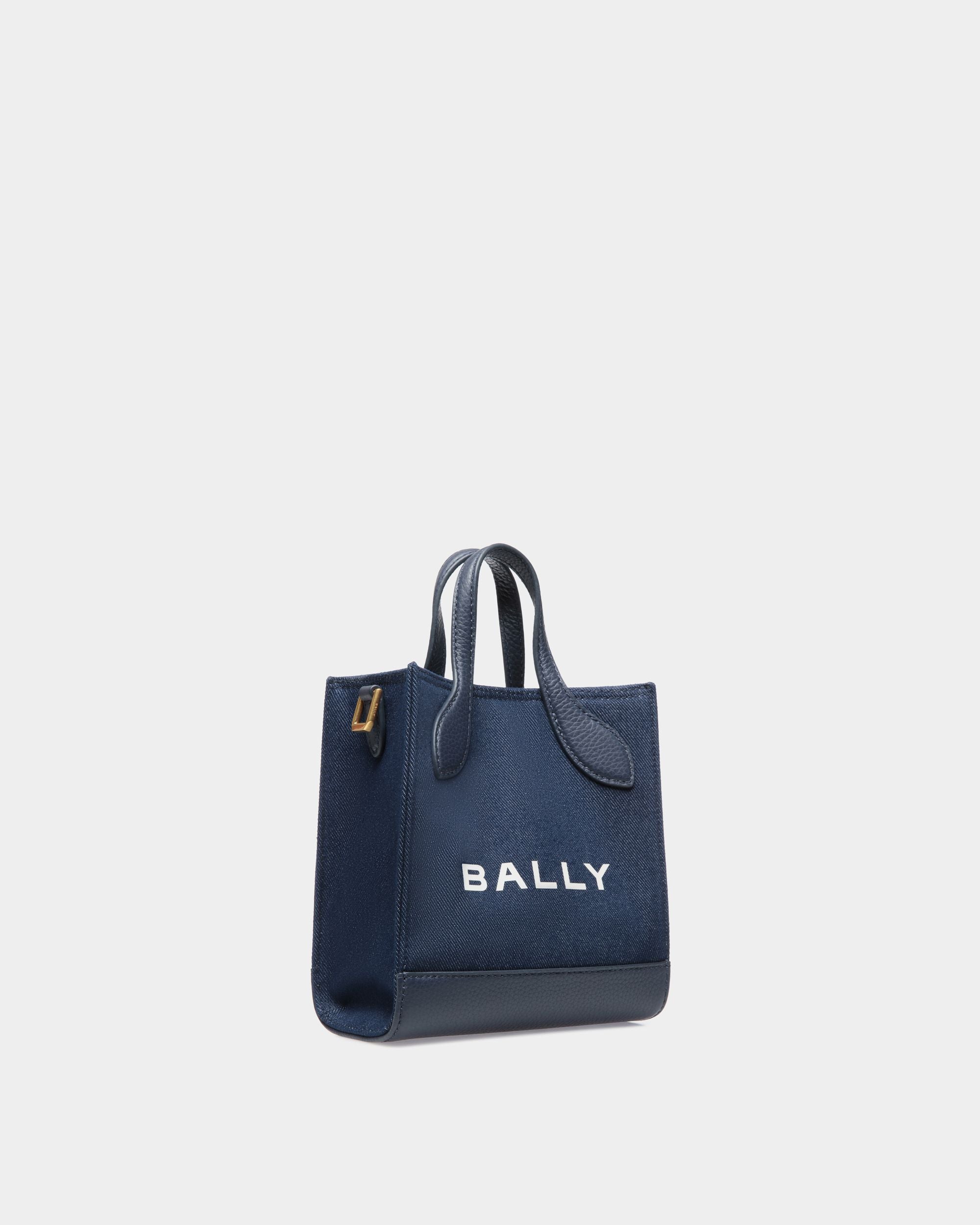 Minibolso Tote Bar De Tela Y Piel Navy Blue - Mujer - Bally - 03
