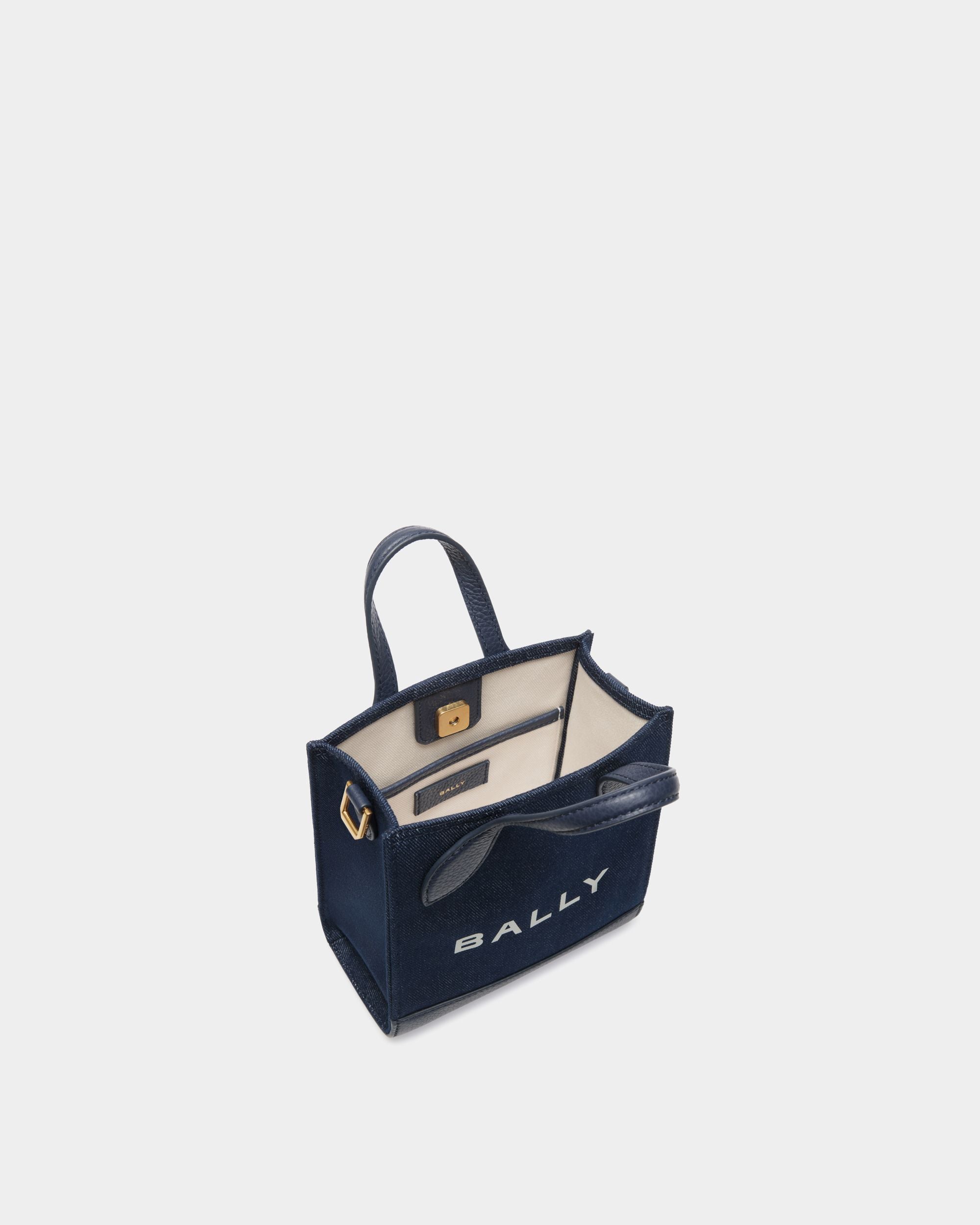 Minibolso Tote Bar De Tela Y Piel Navy Blue - Mujer - Bally - 04