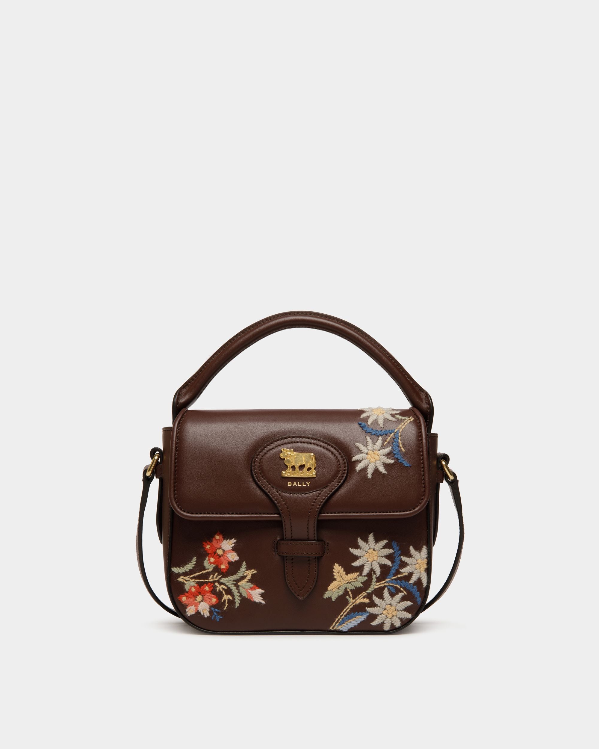 Minibolso De La Cápsula Winter Piel Chestnut Brown Con Alpine Flowers - Mujer - Bally - 01