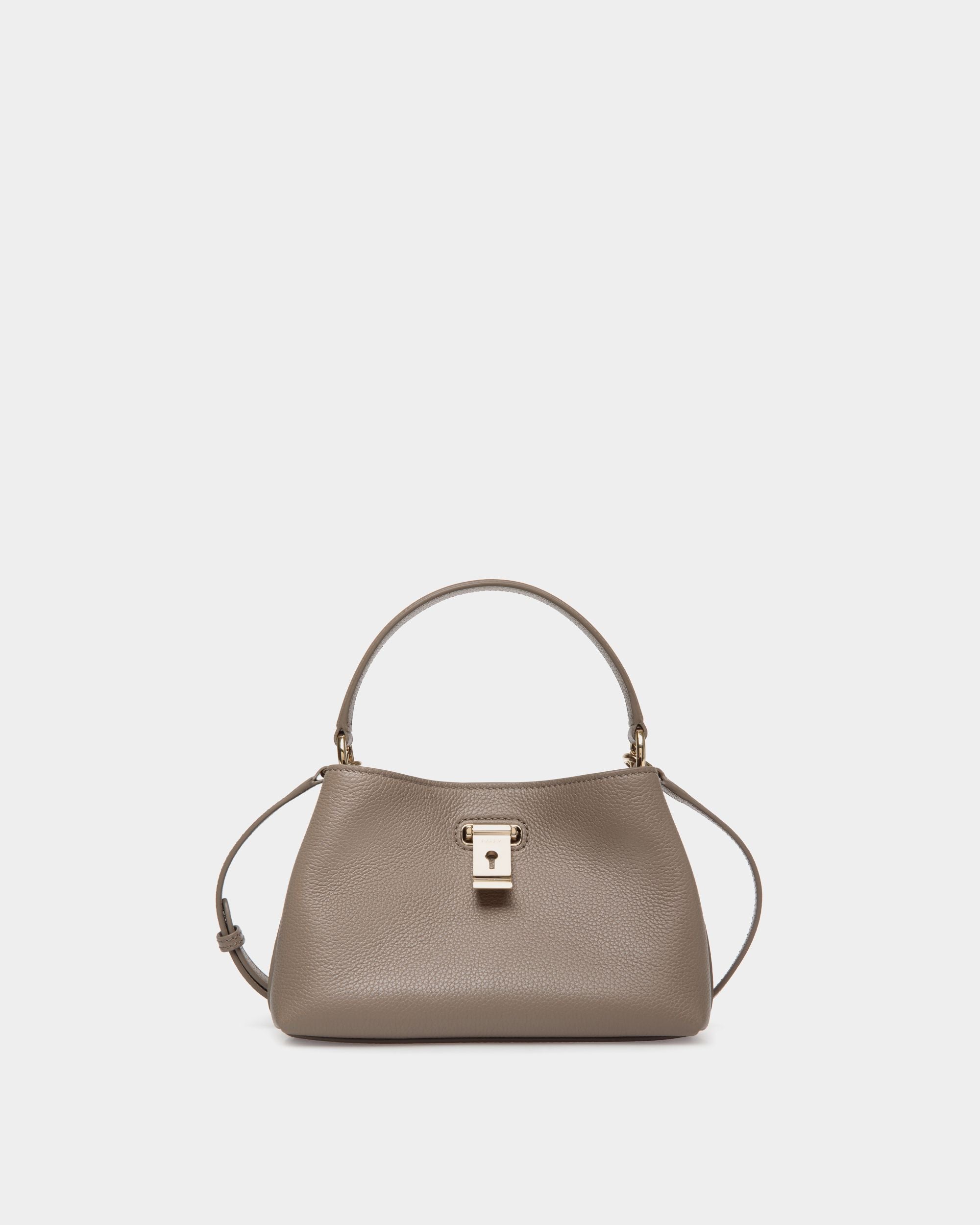 Lock Me Minibag in Taupe Grained Leather - Women's - Bally - 01