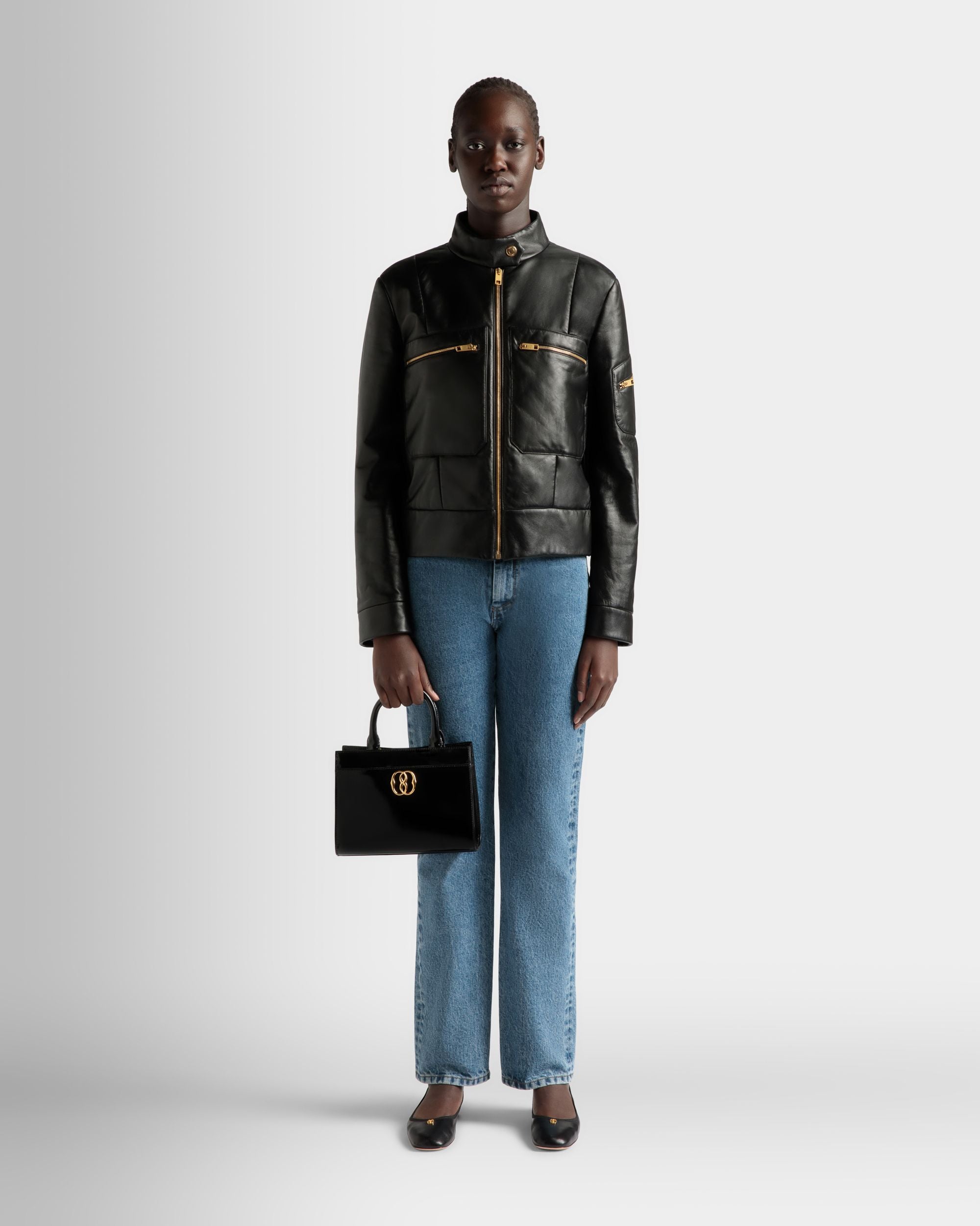Emblem Small Tote Bag In Black Brushed Leather - Women's - Bally - 02