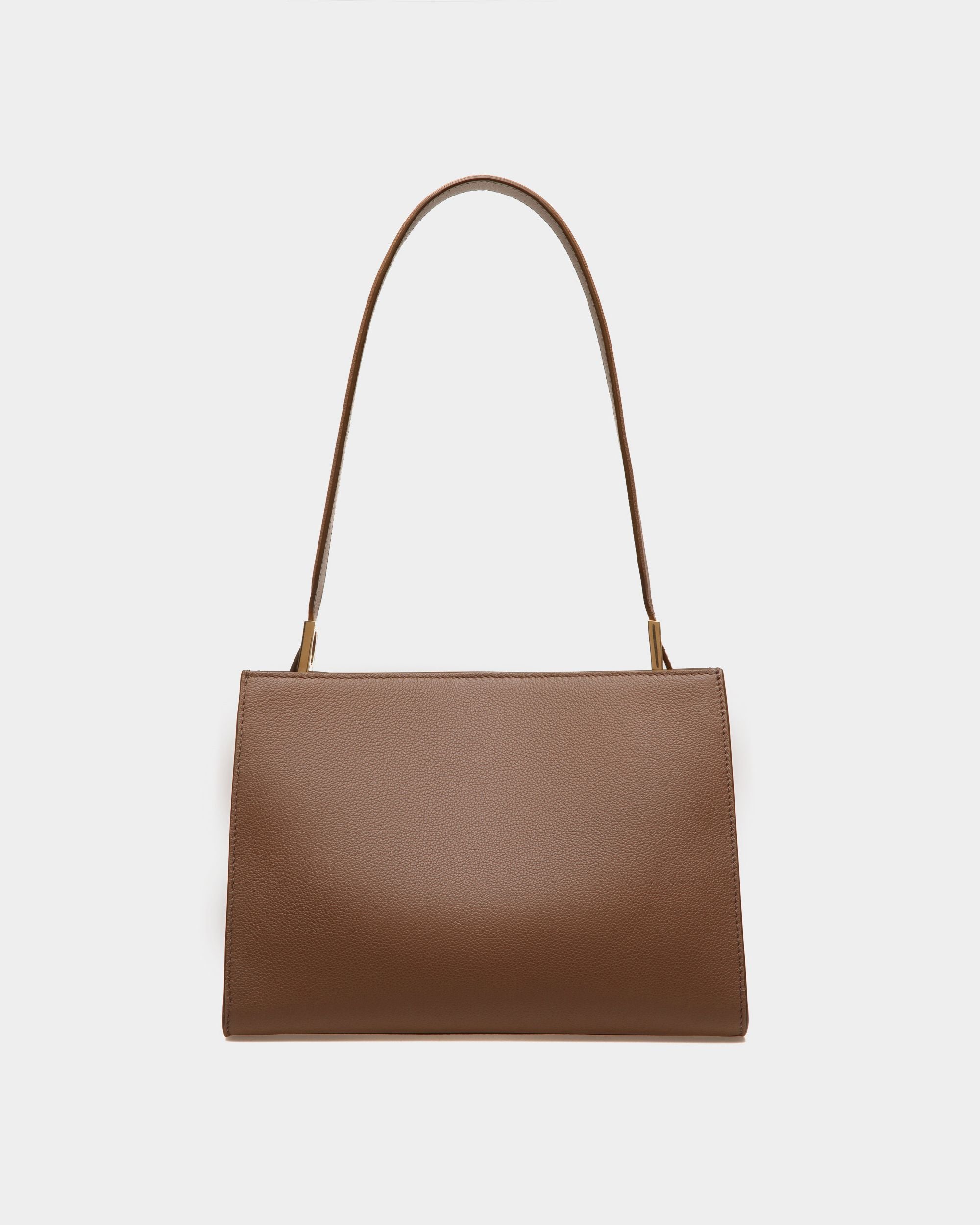 Emblem Shoulder Bag in Brown Grained Leather - Women's - Bally - 02