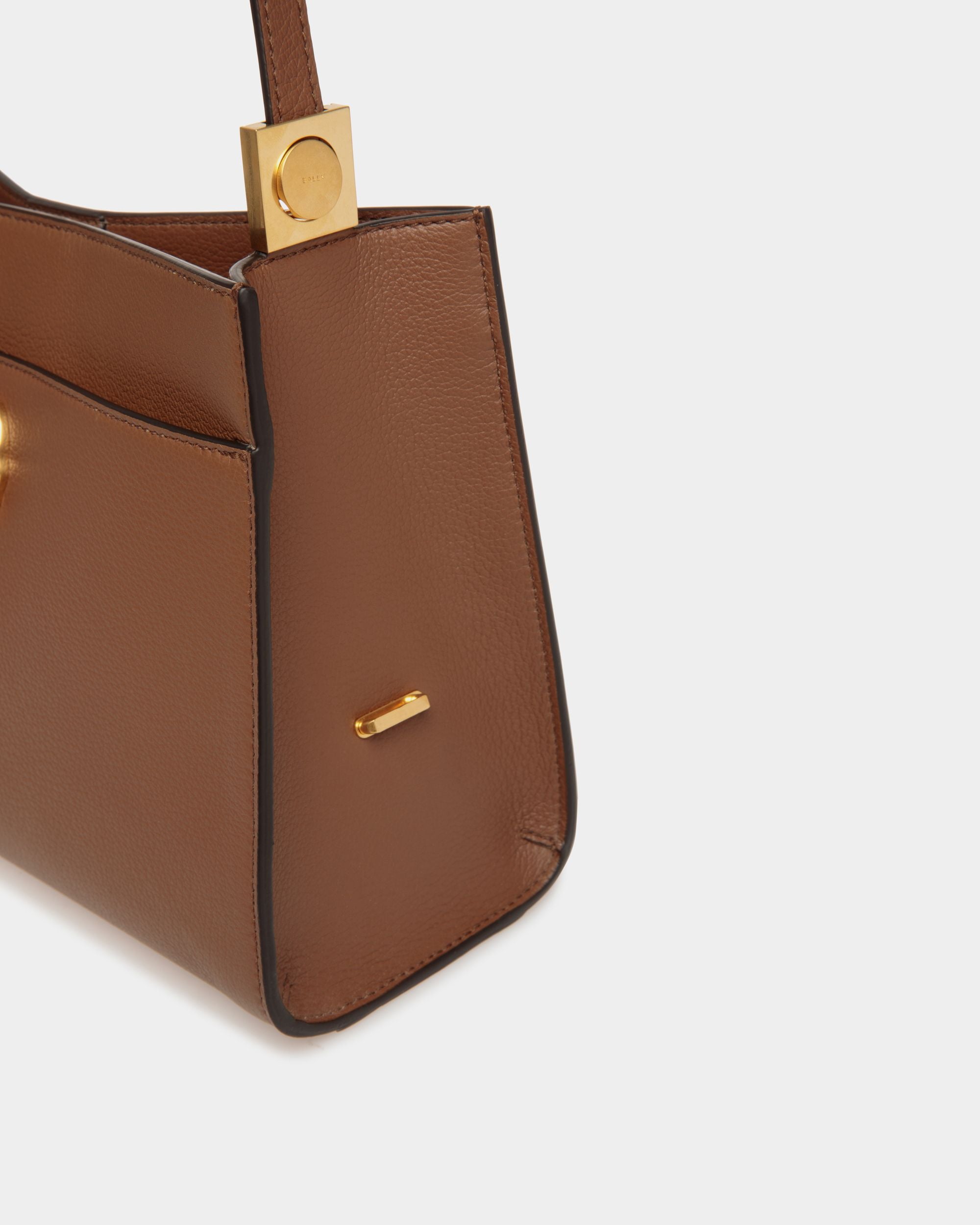 Emblem Shoulder Bag in Brown Grained Leather - Women's - Bally - 05
