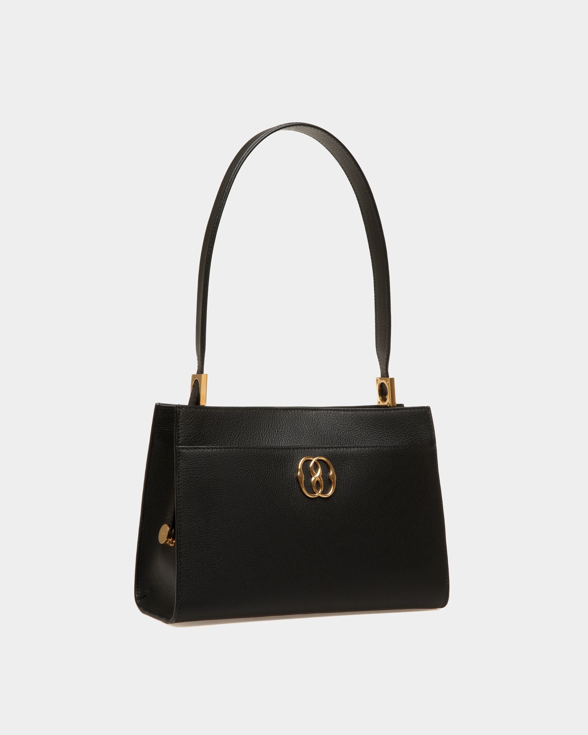 Emblem Shoulder Bag In Black Grained Leather - Women's - Bally - 04