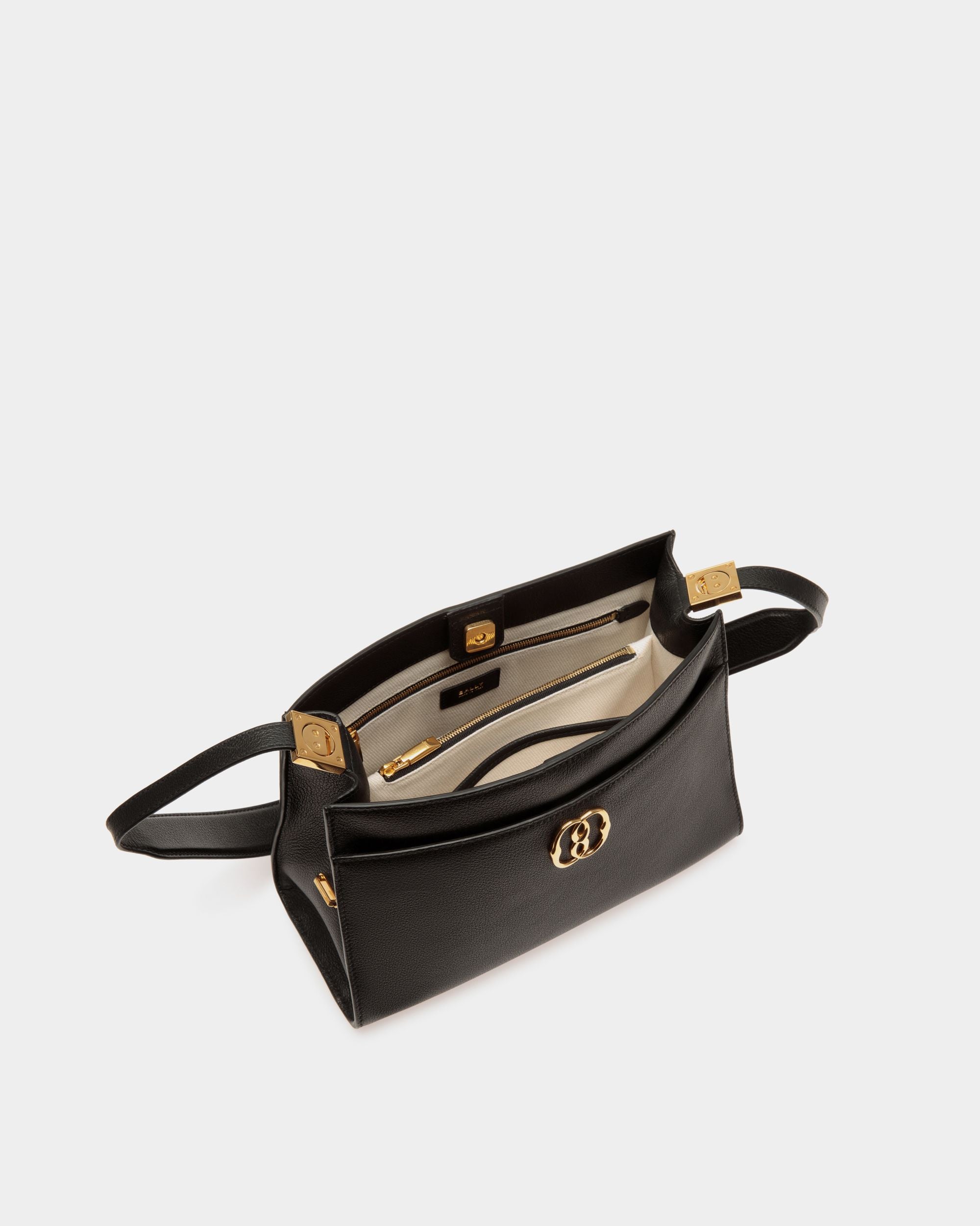 Emblem Shoulder Bag In Black Grained Leather - Women's - Bally - 05