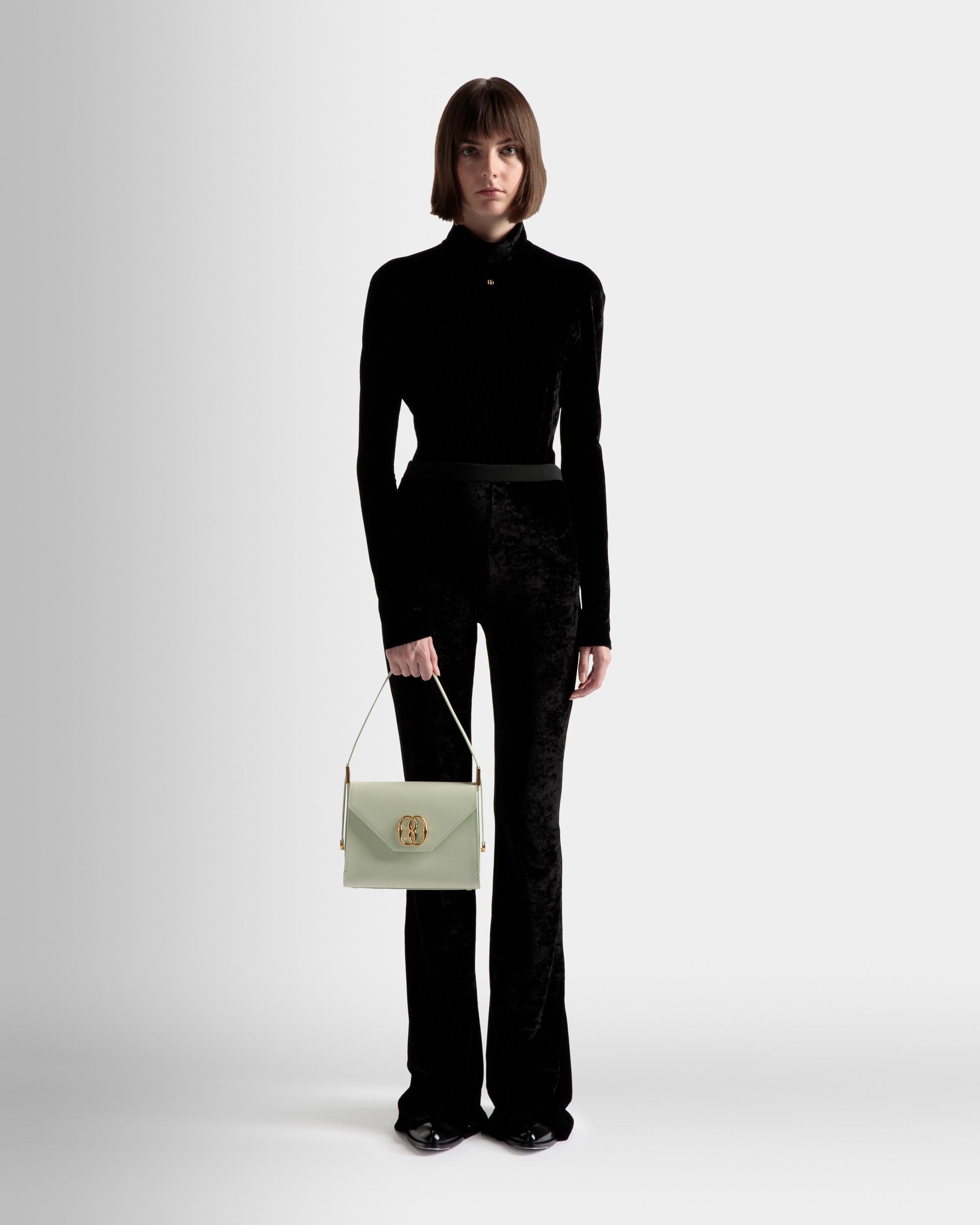 Emblem Top Handle Bag In Baby Green Leather - Women's - Bally - 02
