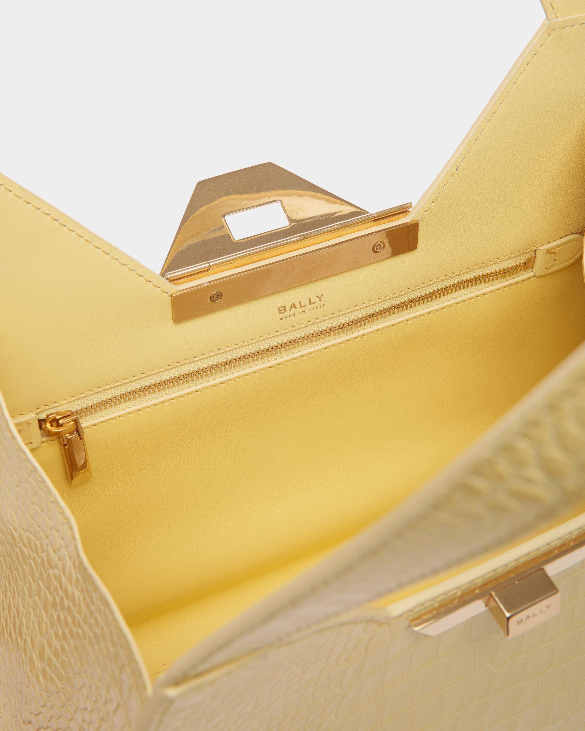 Tilt Shoulder Bag in Vanana Yellow Embossed Leather - Women's - Bally - 04