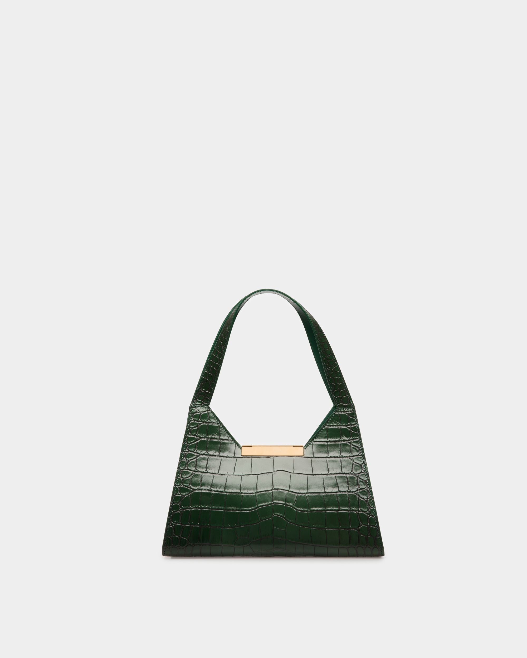 Tilt Shoulder Bag In Green Crocodile Print Leather - Women's - Bally - 02