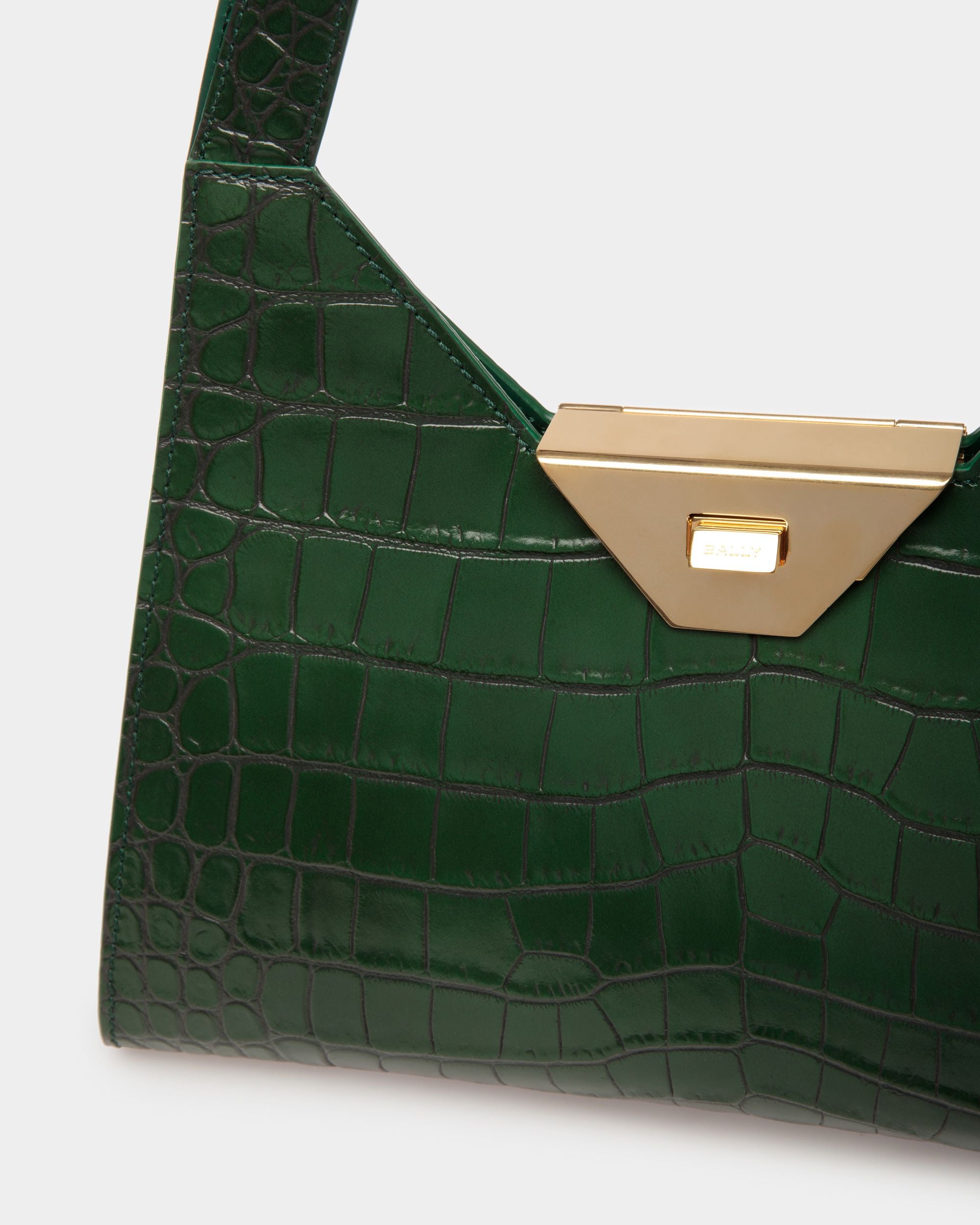 Tilt Shoulder Bag In Green Crocodile Print Leather - Women's - Bally - 05