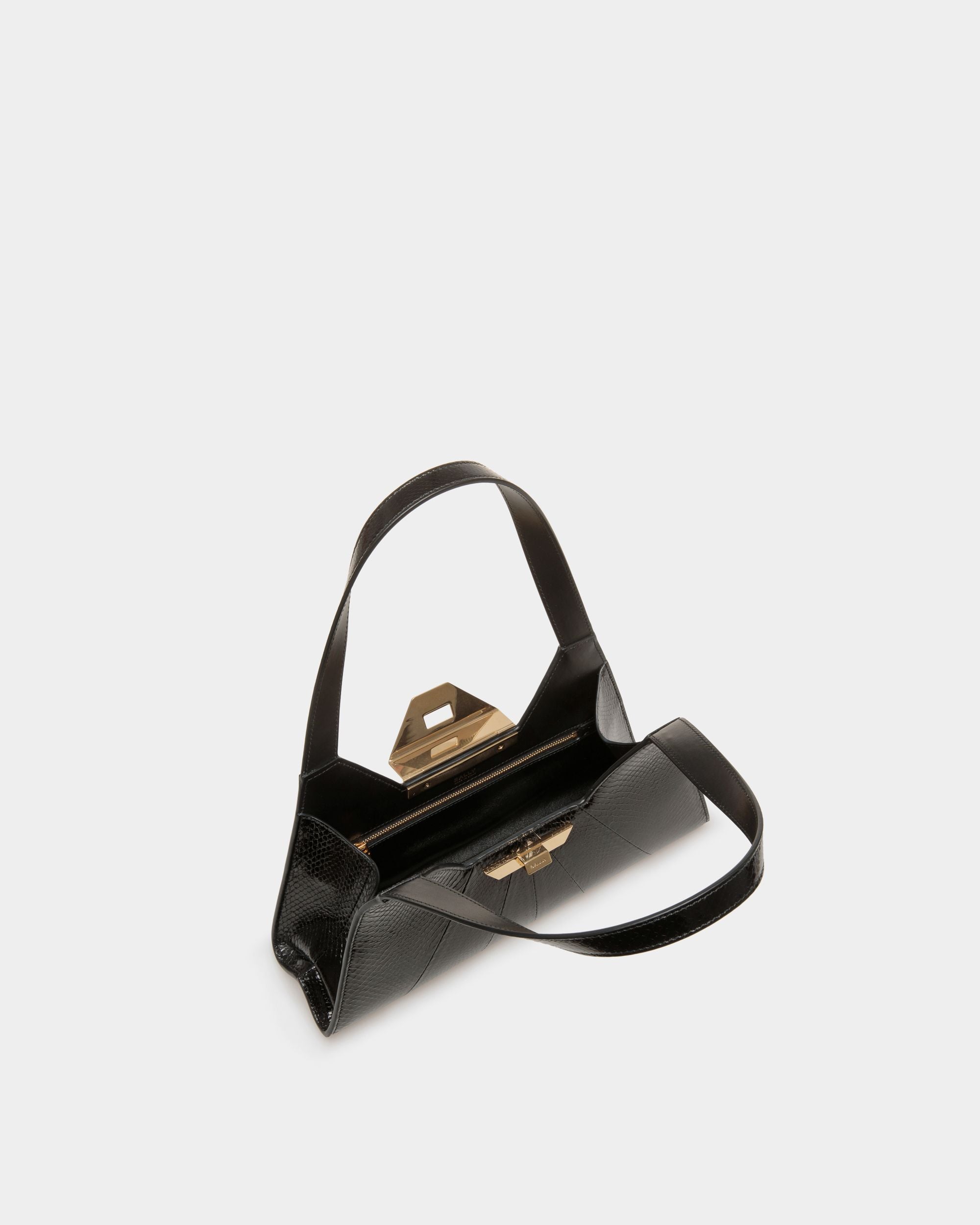 Tilt Shoulder Bag In Black Snakeskin Leather - Women's - Bally - 04