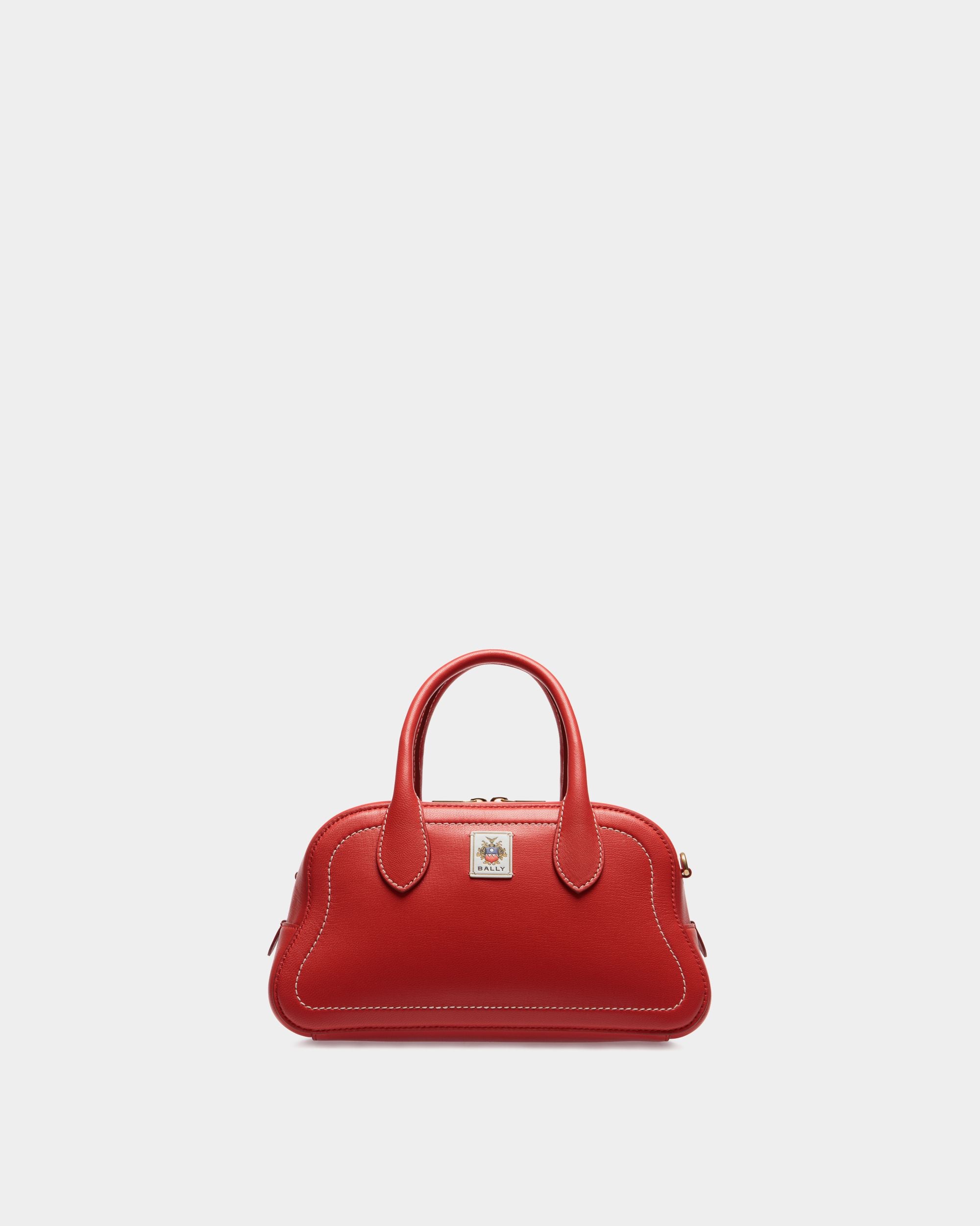 Unda Top Handle Bag in Red Grained Leather - Women's - Bally - 01