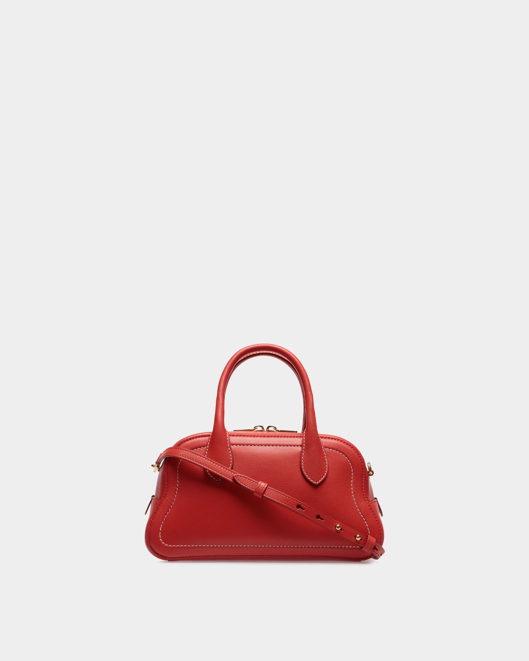 Unda Top Handle Bag in Red Grained Leather - Women's - Bally - 03