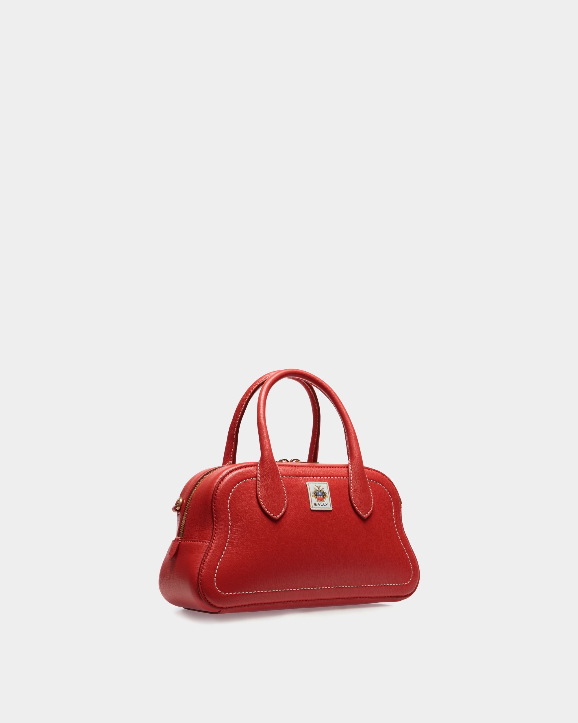 Unda Top Handle Bag in Red Grained Leather - Women's - Bally - 04