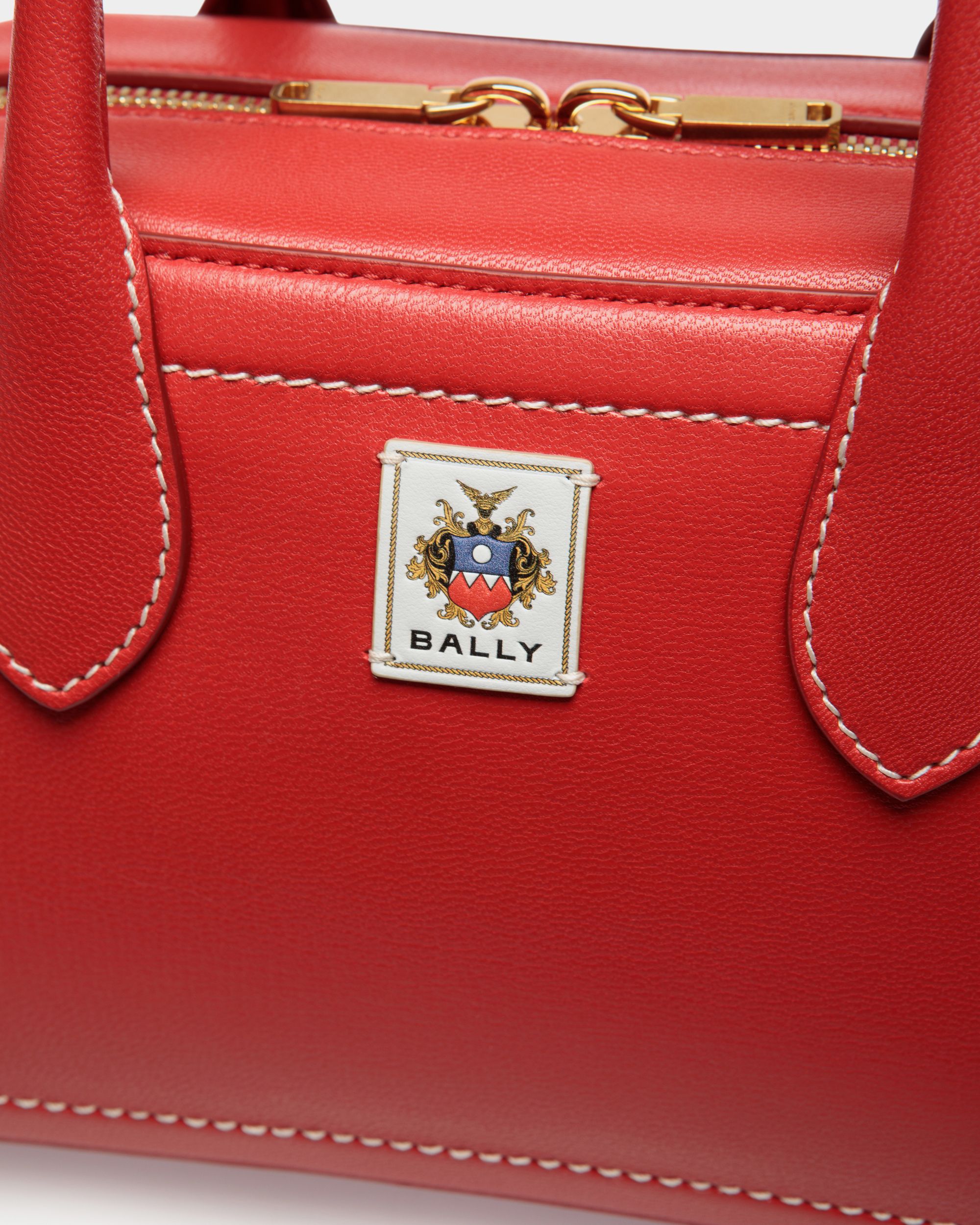 Unda Top Handle Bag in Red Grained Leather - Women's - Bally - 06