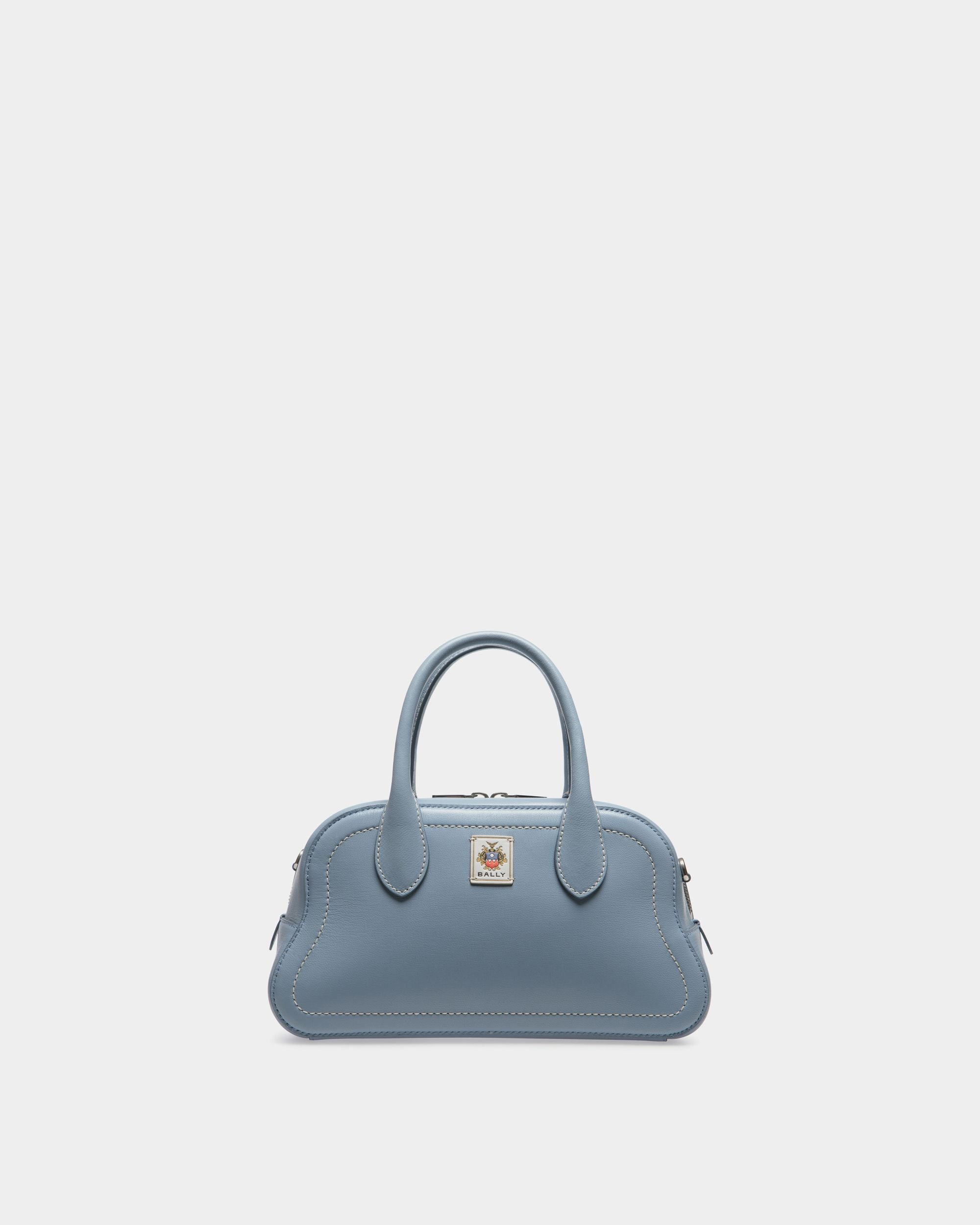 Unda Top Handle Bag in Light Blue Grained Leather - Women's - Bally - 01