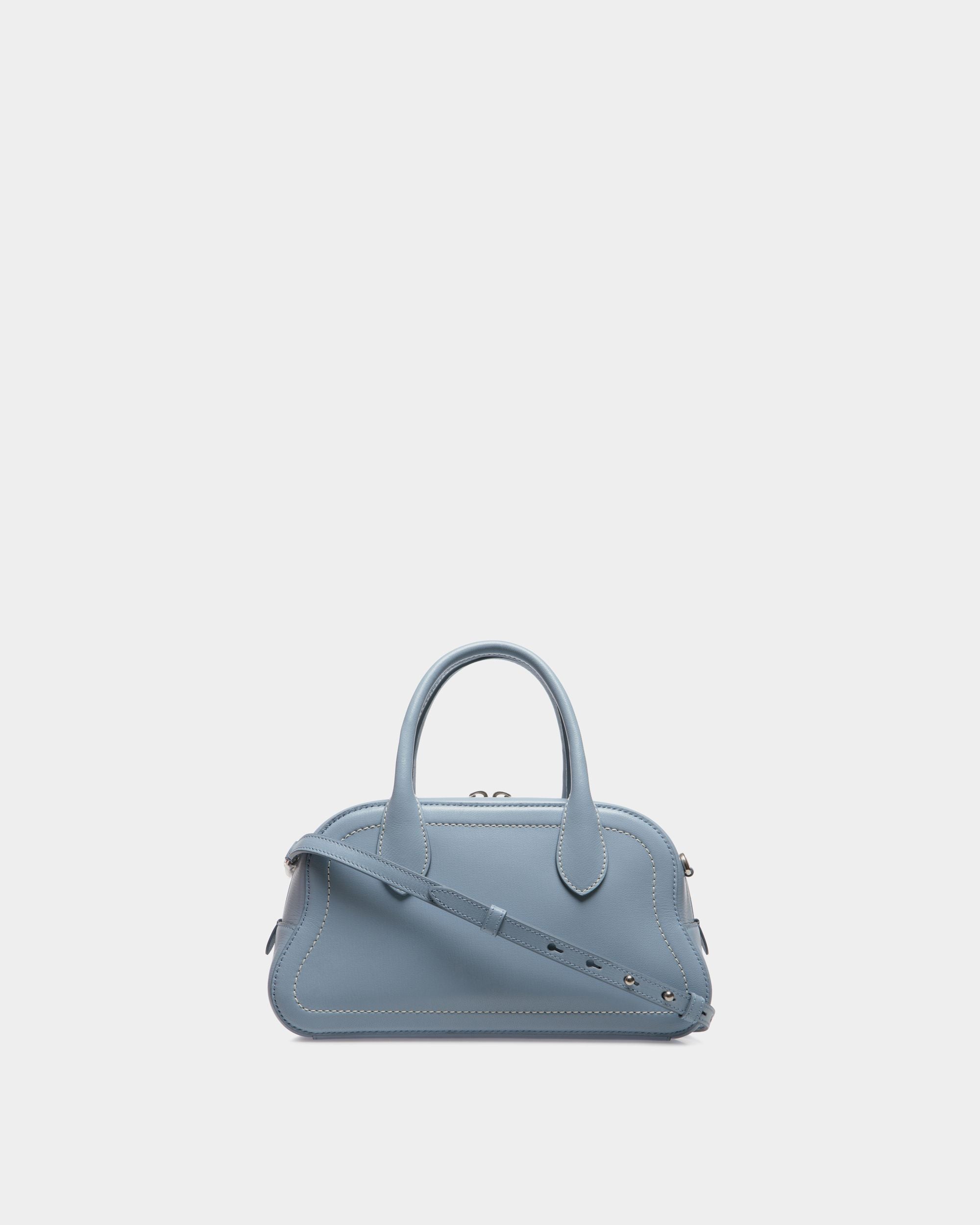 Unda Top Handle Bag in Light Blue Grained Leather - Women's - Bally - 03