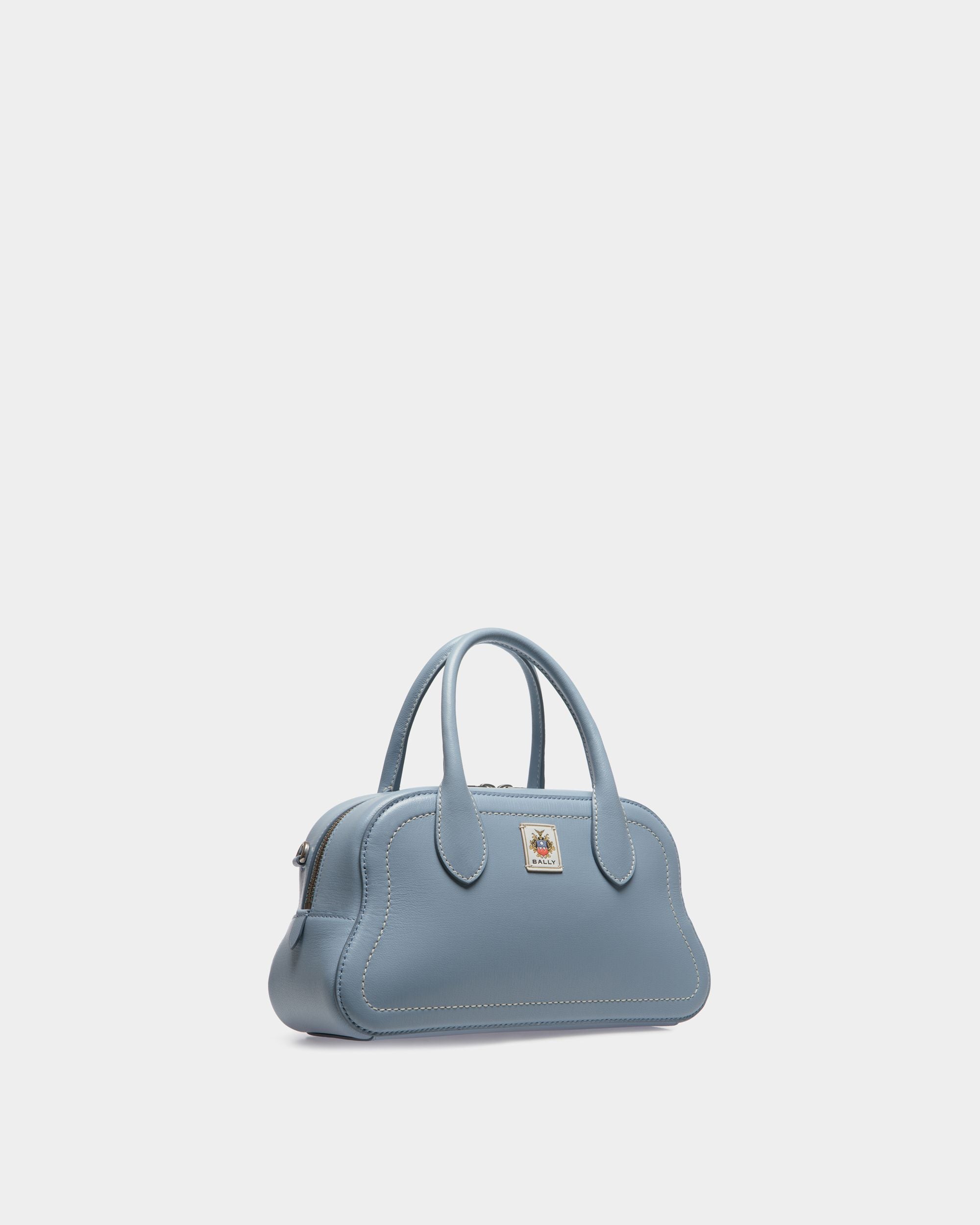 Unda Top Handle Bag in Light Blue Grained Leather - Women's - Bally - 04