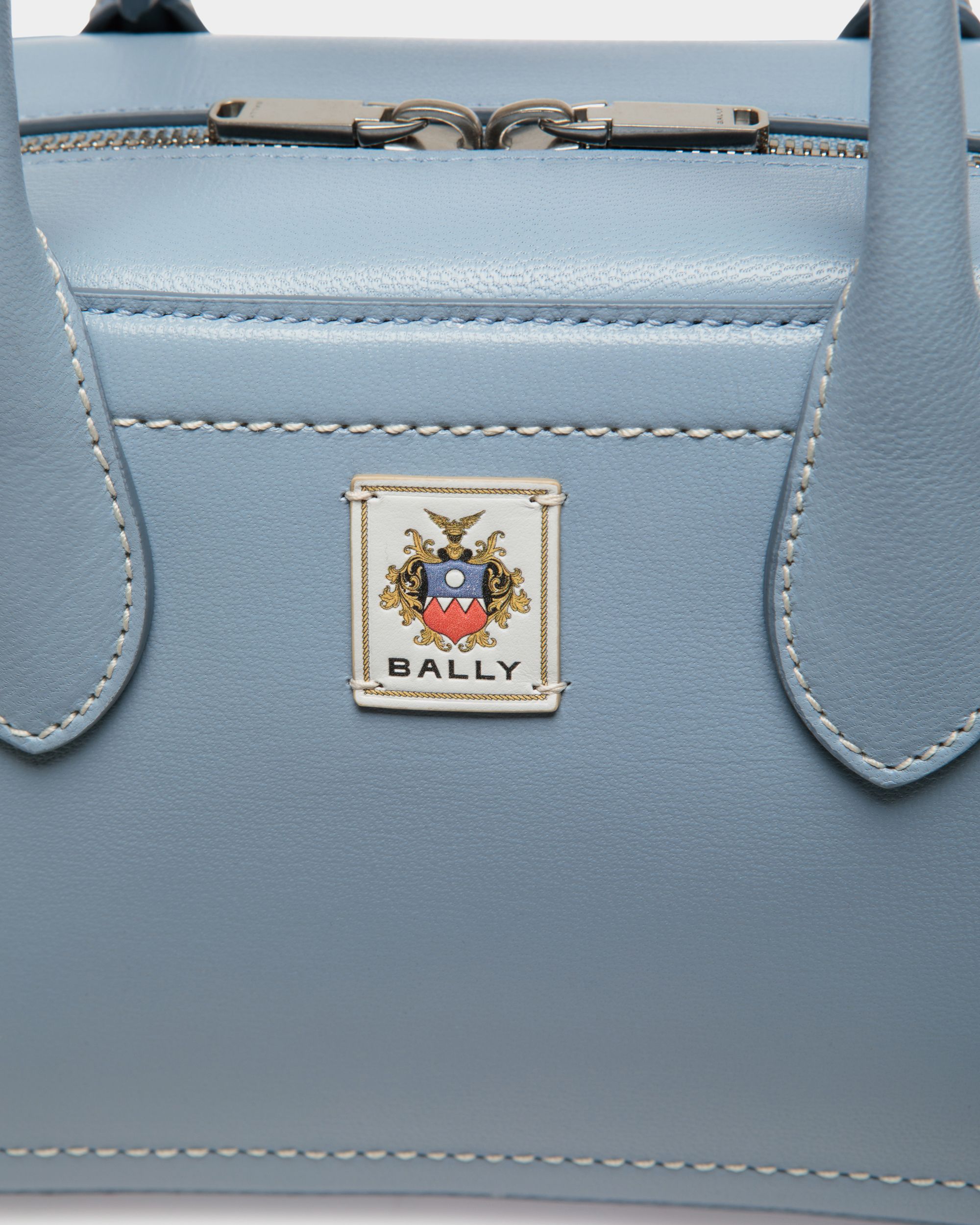 Unda Top Handle Bag in Light Blue Grained Leather - Women's - Bally - 06