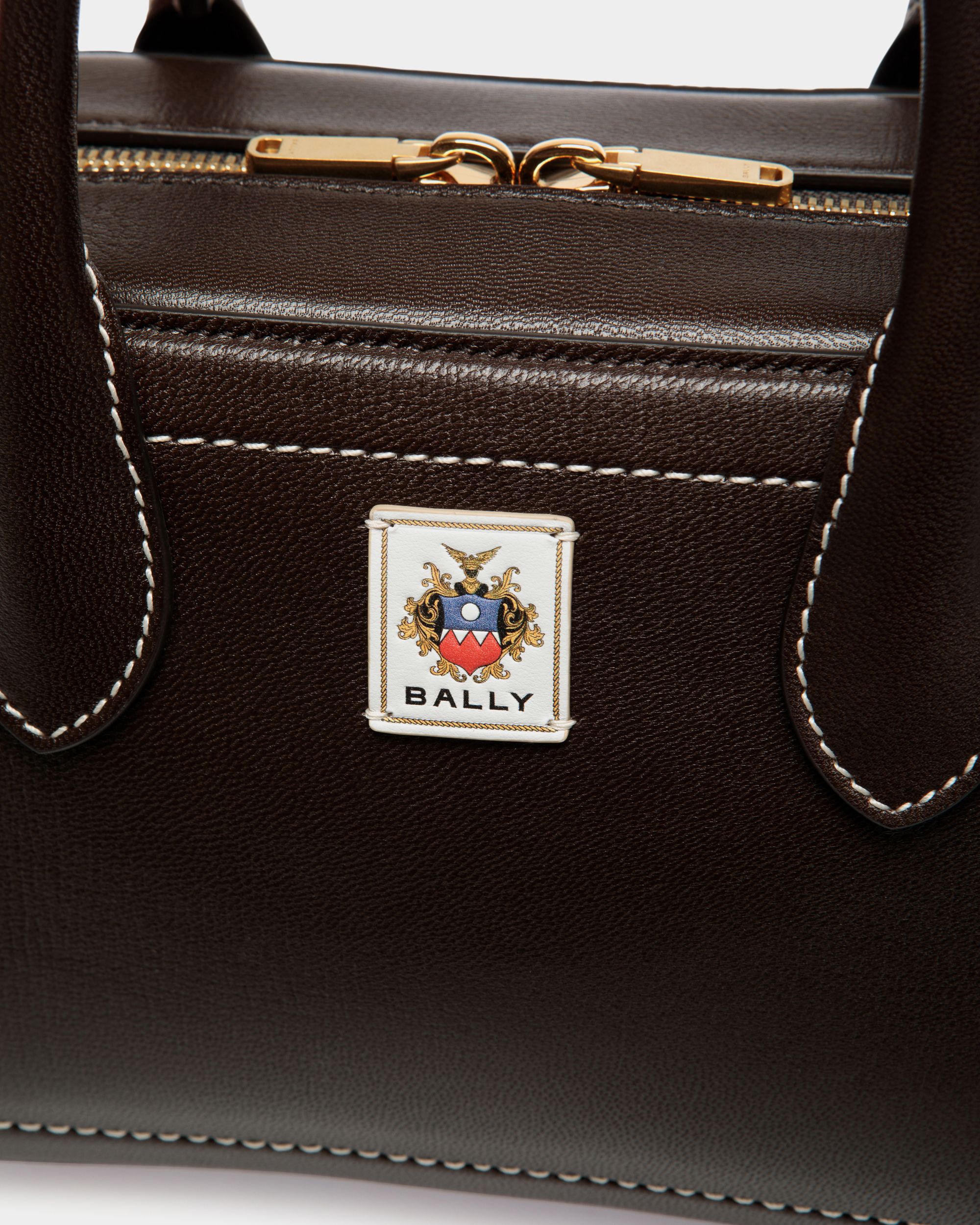 Unda Top Handle Bag in Ebano Grained Leather - Women's - Bally - 06