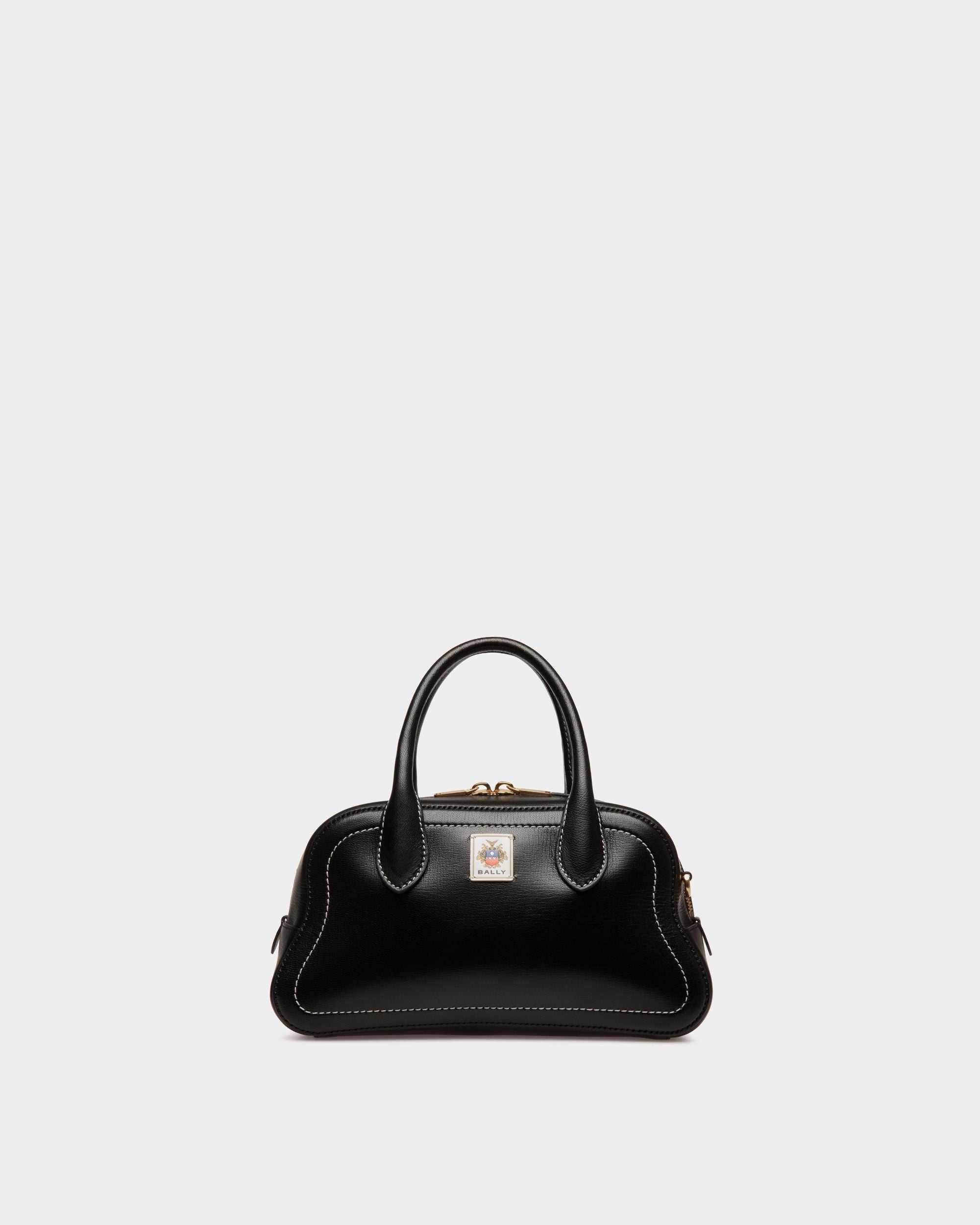 Bolso Con Asa Superior Unda De Piel Granulada Negra - Mujer - Bally - 01