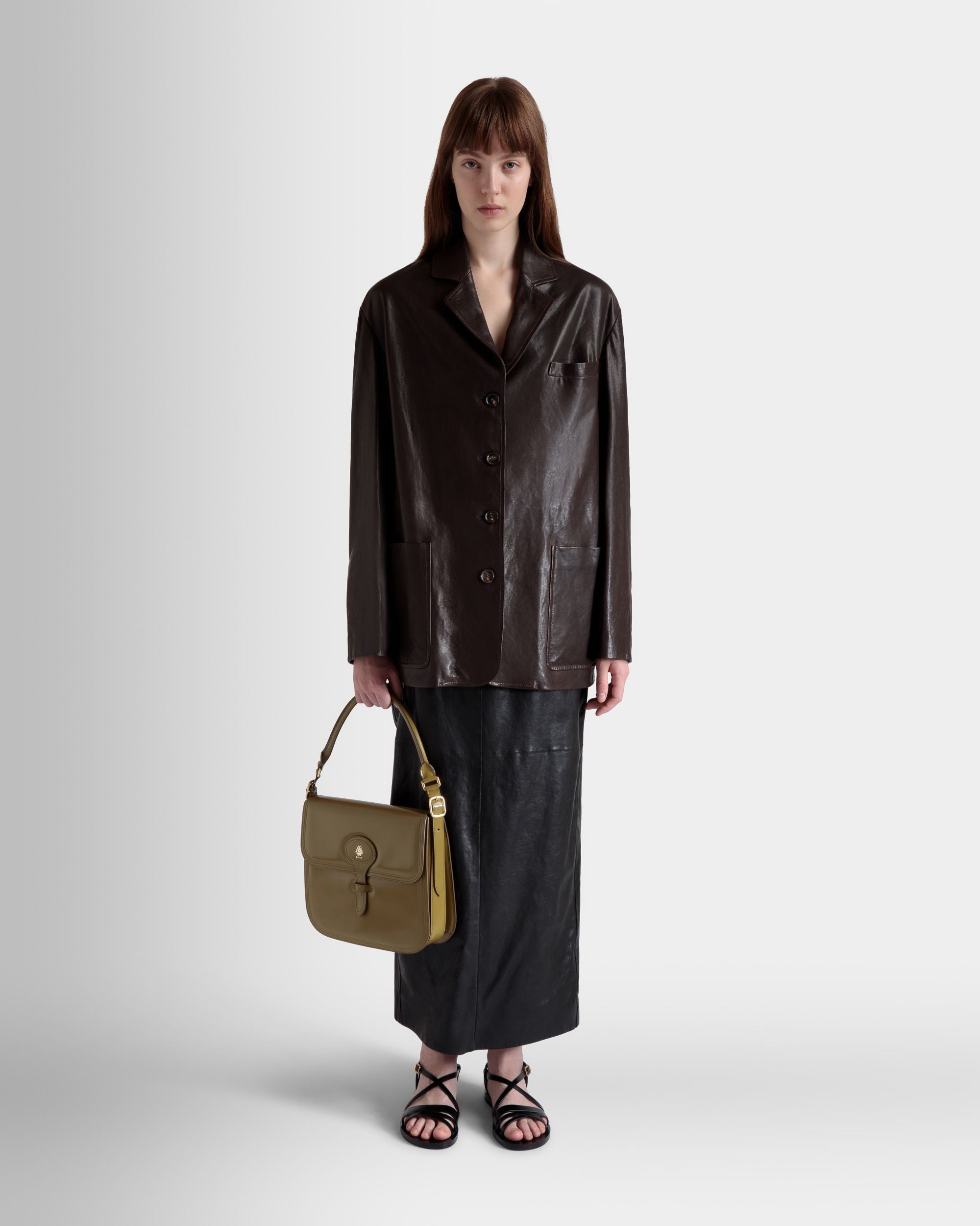 Bolso De Hombro Beckett De Piel Cepillada Olive Green - Mujer - Bally - 02