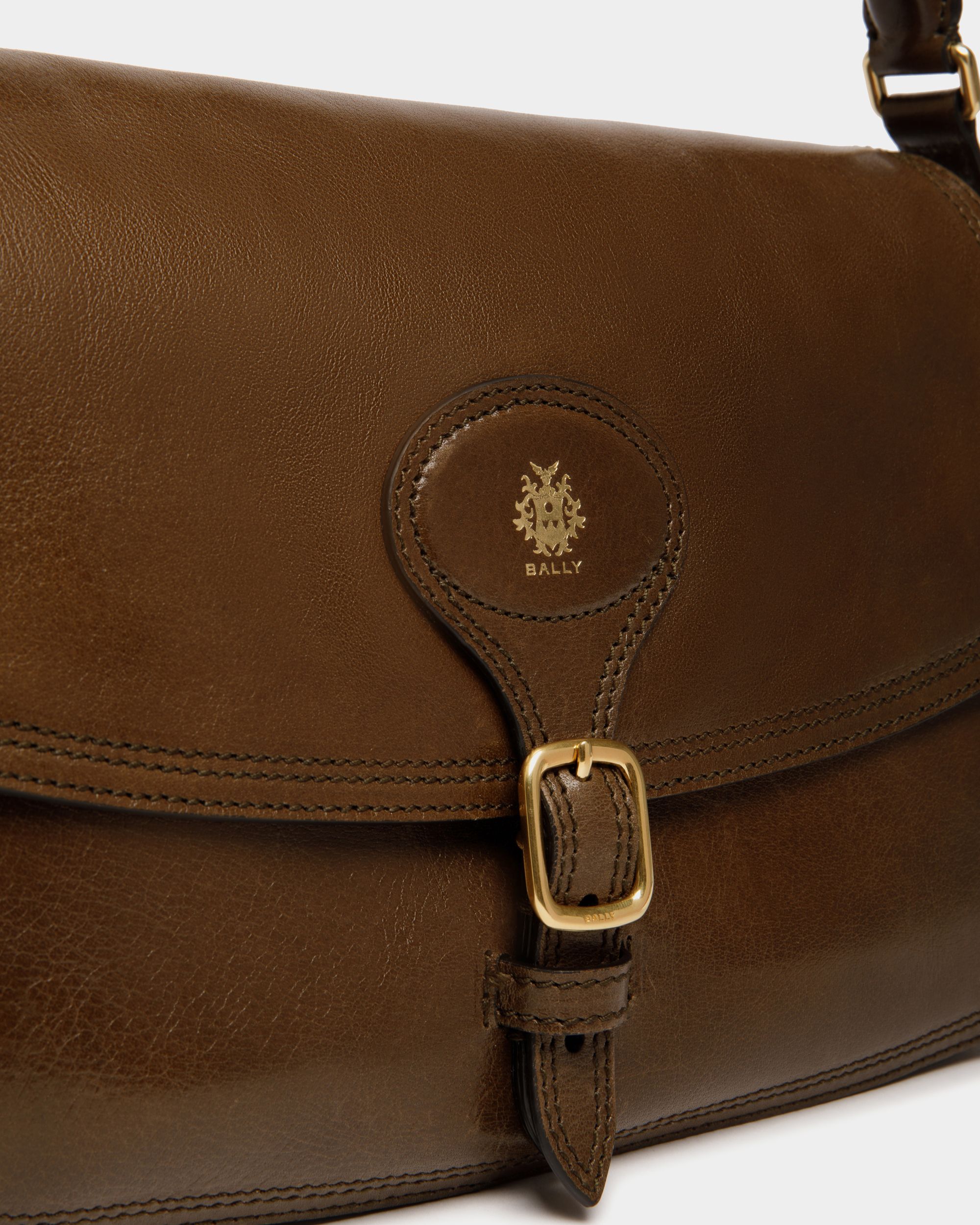 Bolso De Hombro Beckett De Piel Marron Glacé - Mujer - Bally - 05