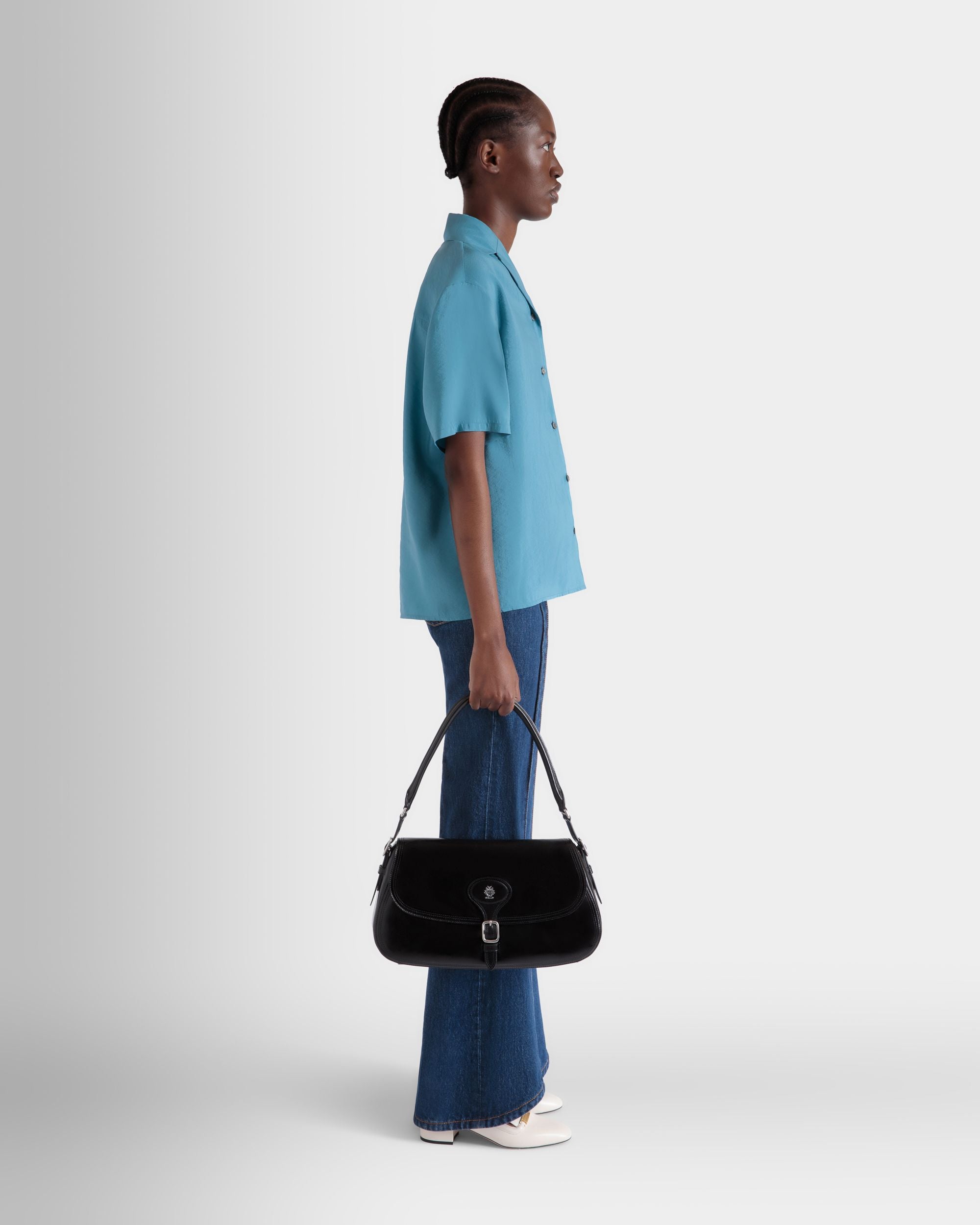 Bolso De Hombro Beckett De Piel Negra - Mujer - Bally - 02