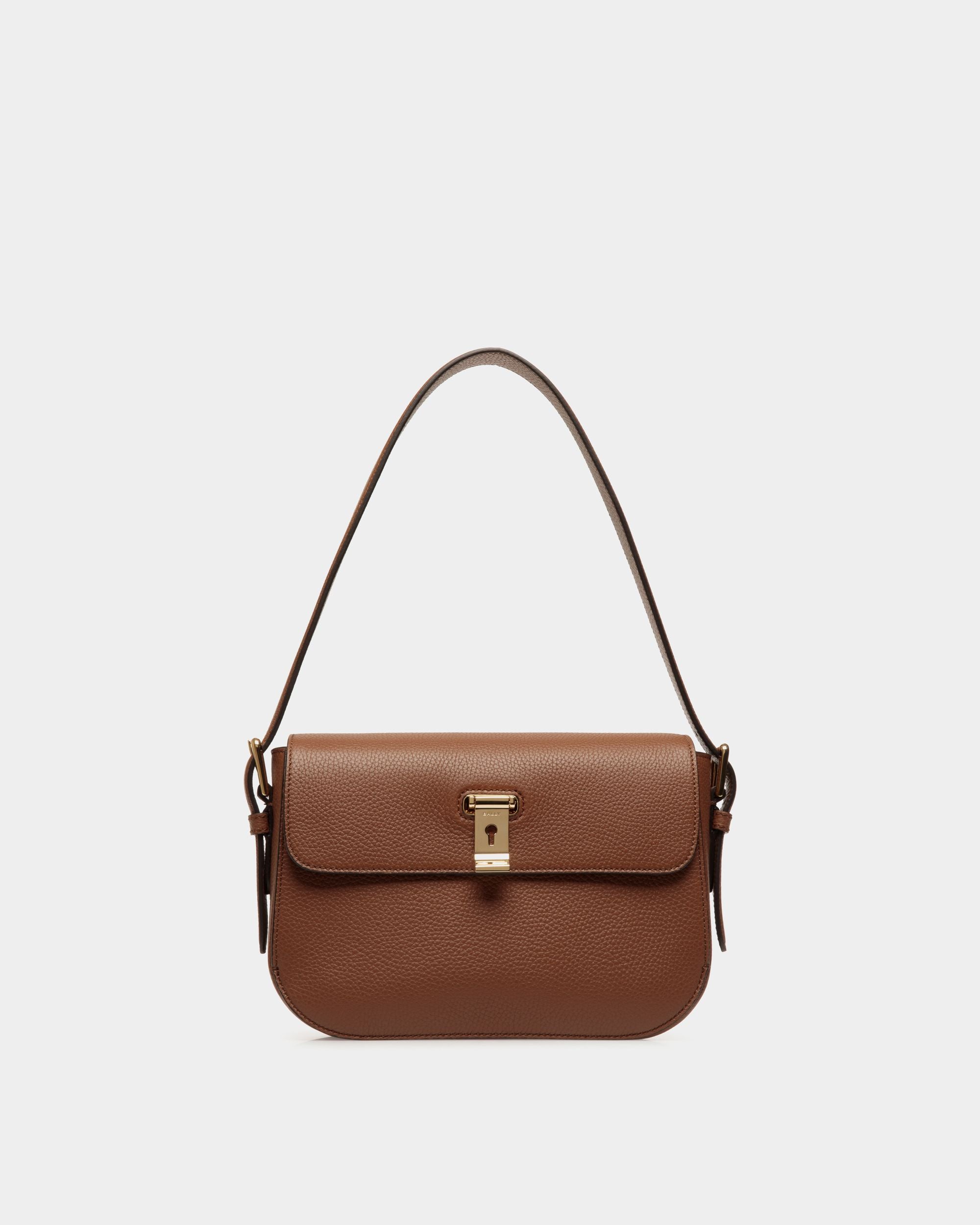 Bolso De Hombro Lock Me De Piel Granulada Marrón - Mujer - Bally - 01