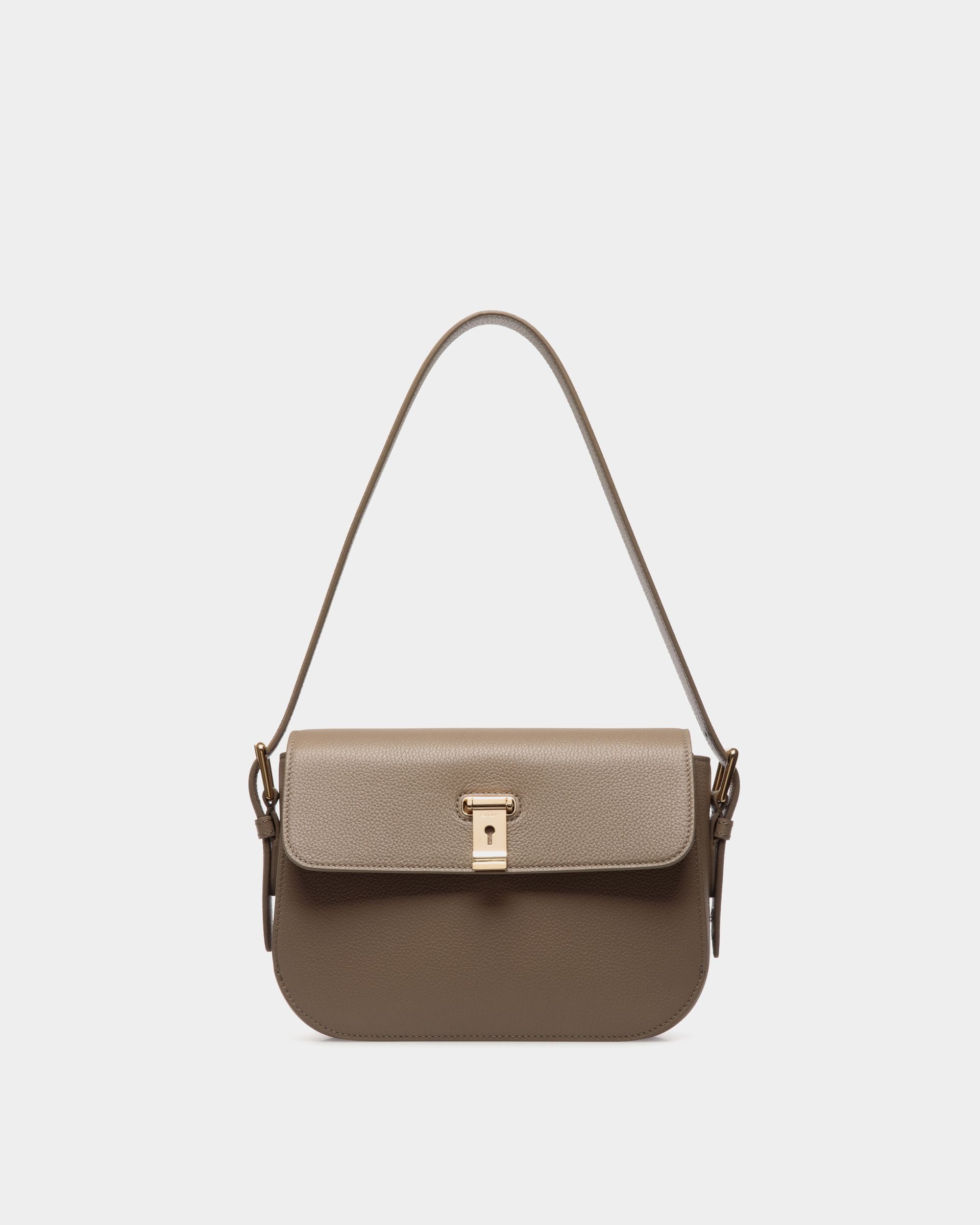 Lock Me Shoulder Bag in Taupe Grained Leather - Mujer - Bally - 01