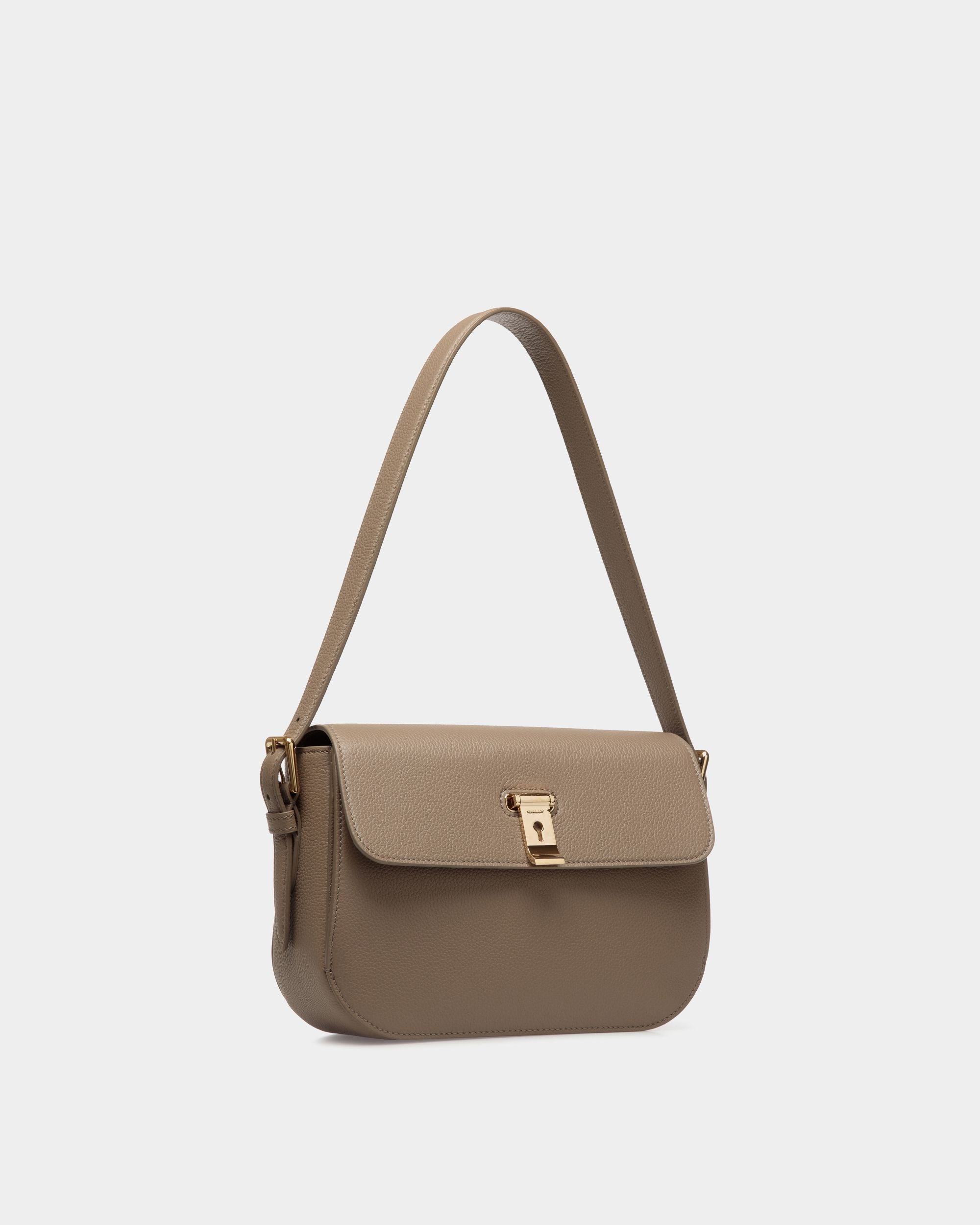 Lock Me Shoulder Bag in Taupe Grained Leather - Mujer - Bally - 03