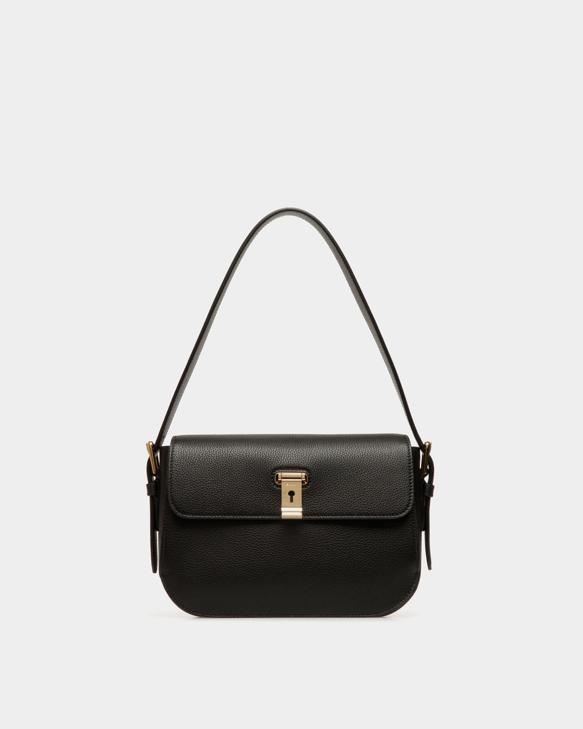 Bolso De Hombro Lock Me De Piel Granulada Negra - Mujer - Bally - 01