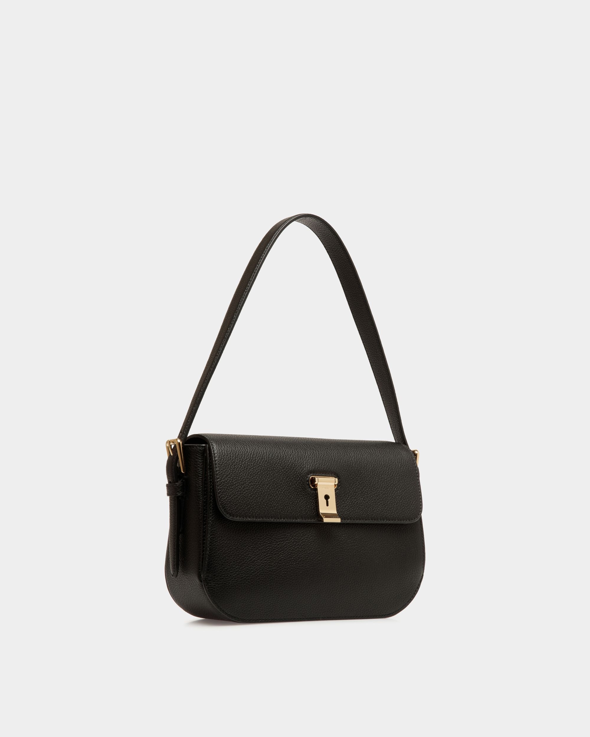 Bolso De Hombro Lock Me De Piel Granulada Negra - Mujer - Bally - 04
