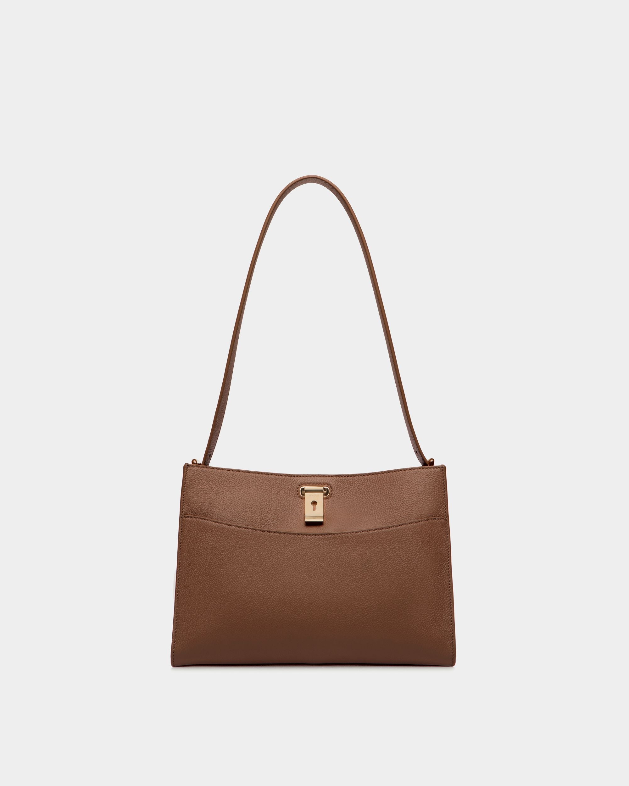 Lock Me Shoulder Bag in Brown Grained Leather - Mujer - Bally - 01